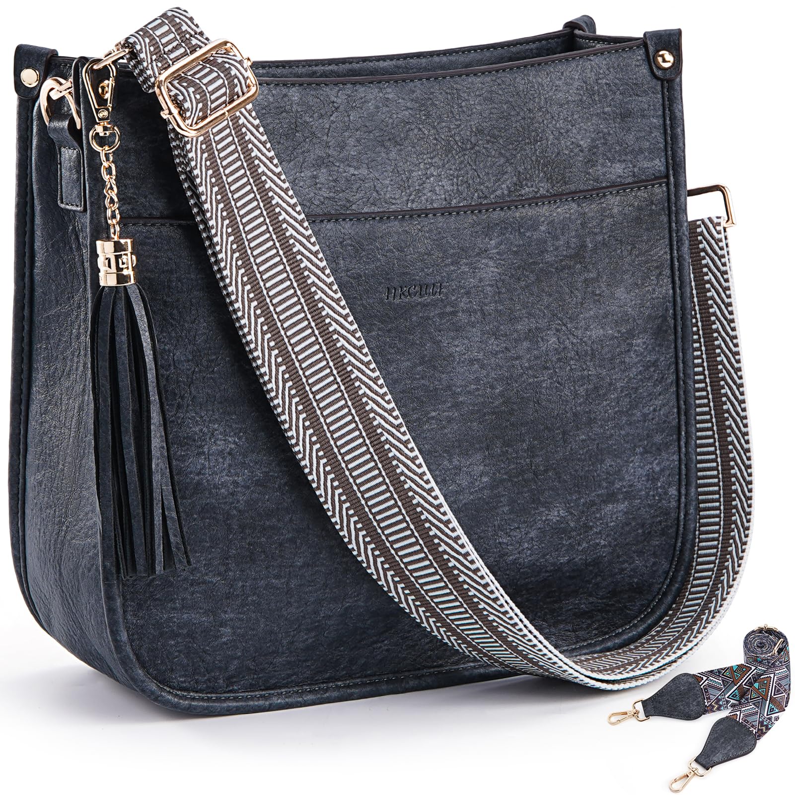 HKCLUF Women's Leather Crossbody Bag & Wallet Set - 2PCS Adjustable Guitar Strap Shoulder Purse for Everyday Use, Travel & Shopping
