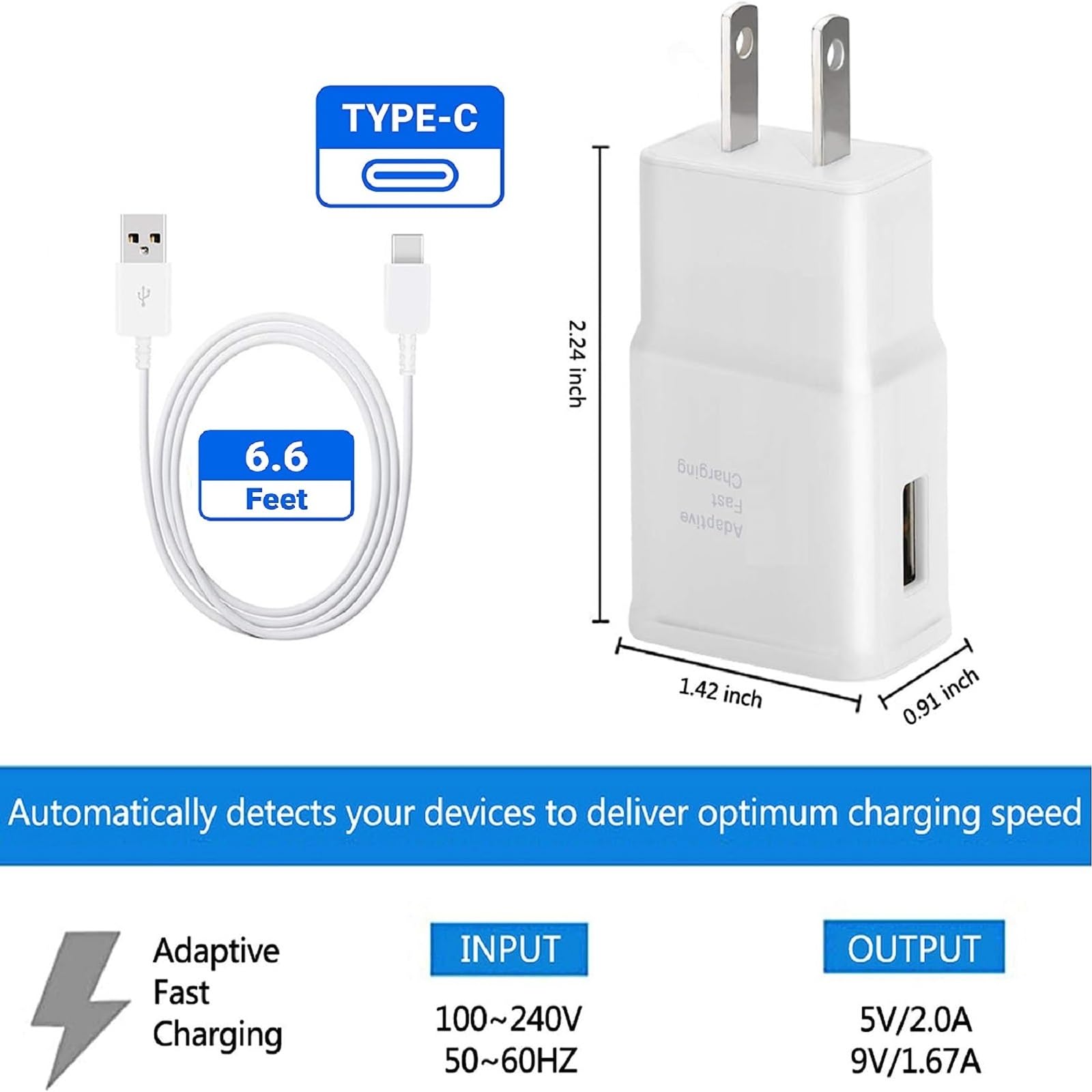 6FT USB-C Fast Charger Cable & Wall Adapter for Samsung Galaxy S9/S10/S20/S21/S22/S23/S24/S25 Plus/Ultra/FE, A14/A15/A16/A25/A35/A54/A55/A56 & Note 9/10/20 - Rapid Charging Cord with Power Block for Home, Office & Travel