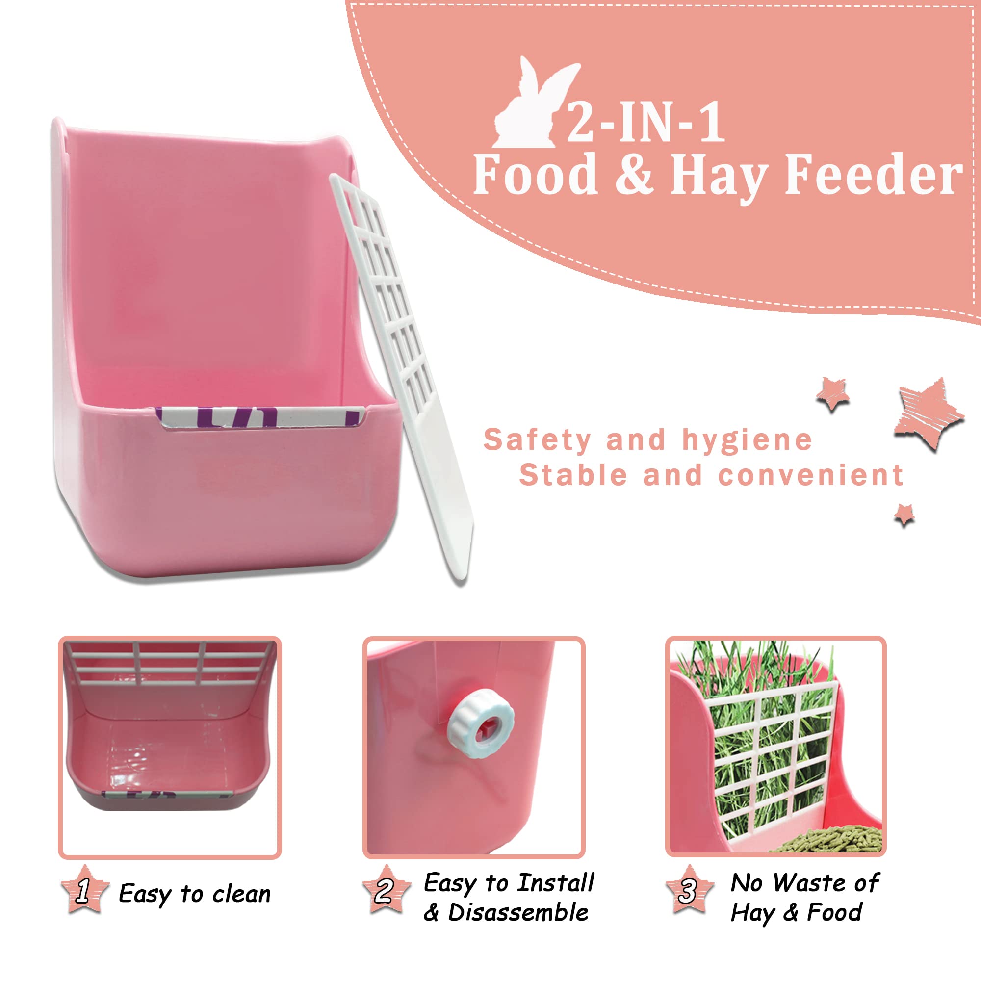 3-in-1 Guinea Pig Hay Feeder, Water Bottle & Nail Scissors Set - 250ml No Drip Small Animal Feeding Kit for Rabbits, Bunnies, Chinchillas & Guinea Pigs - Perfect for Cage Accessories & Pet Grooming (Pink)