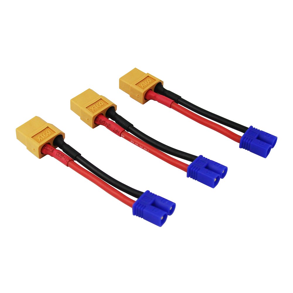 OliYin 3-Pack EC2 Male to XT60 Female Connector Adapter with 5cm 16AWG Wire - Compatible with RC Cars, Lipo Batteries, Drones & DIY Electronics Projects