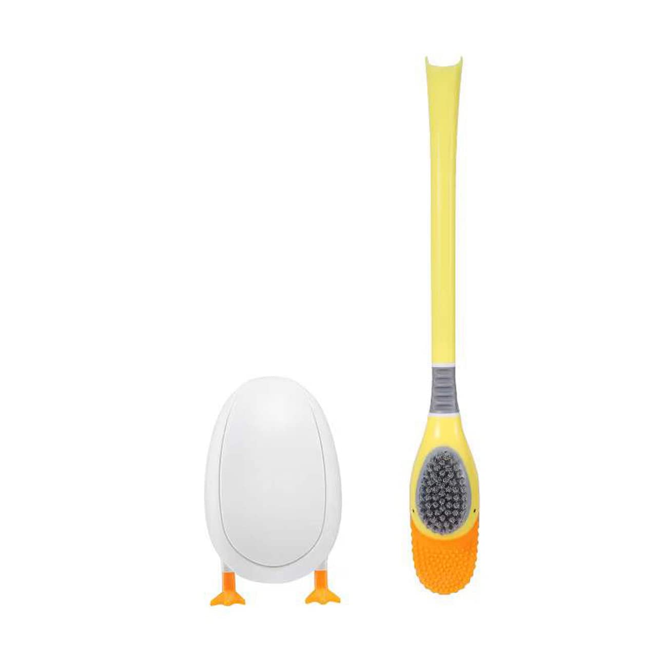 Premium Silicone & Bristle Toilet Brush Set with Holder - Non-Slip Handle, Wall/Floor Mount - Automatic Open/Close (Yellow) - Ideal for Bathroom Cleaning & Hygiene Maintenance