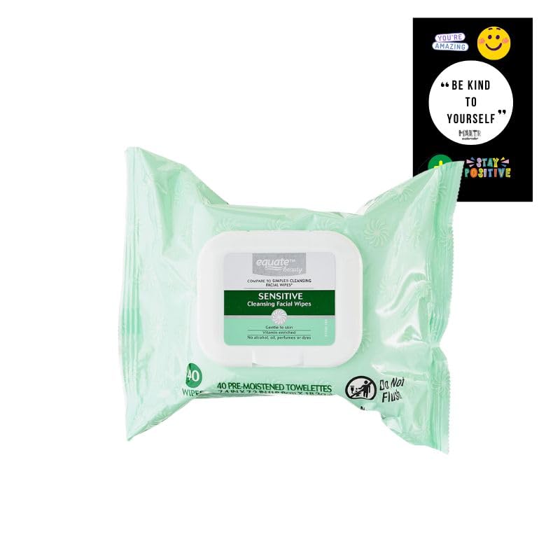 Equate Sensitive Cleansing Facial Wipes - 40 Count, Hypoallergenic & Alcohol-Free | Perfect for Travel, Gym & On-The-Go Skincare