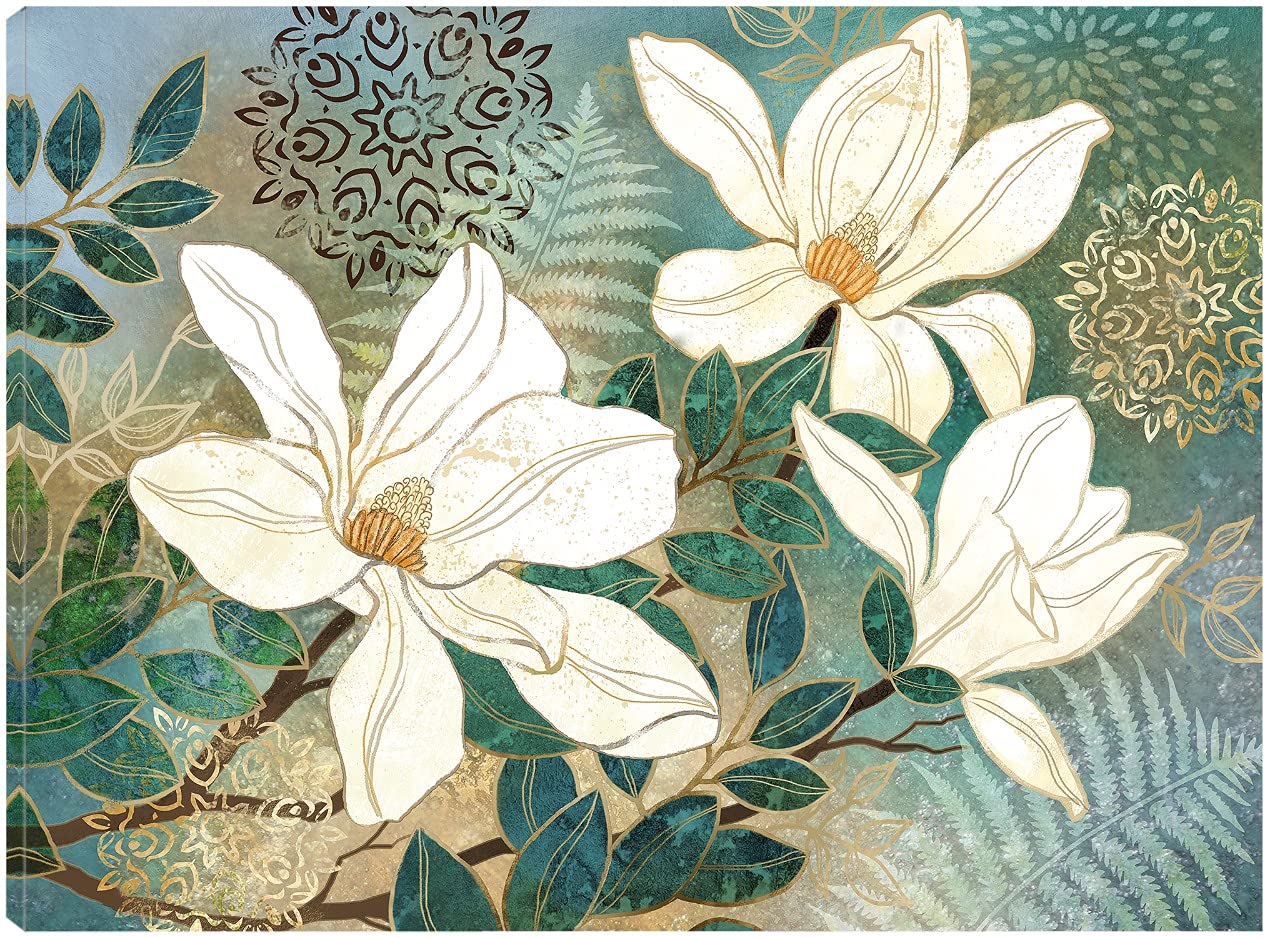 Conrad Knutsen Vanderbilt Magnolia I Fine Art Canvas Wall Decor - 32x24 Inches - Ready to Hang Painting for Living Room, Bedroom, Office & More - Elegant Floral Canvas Art for Home & Commercial Spaces