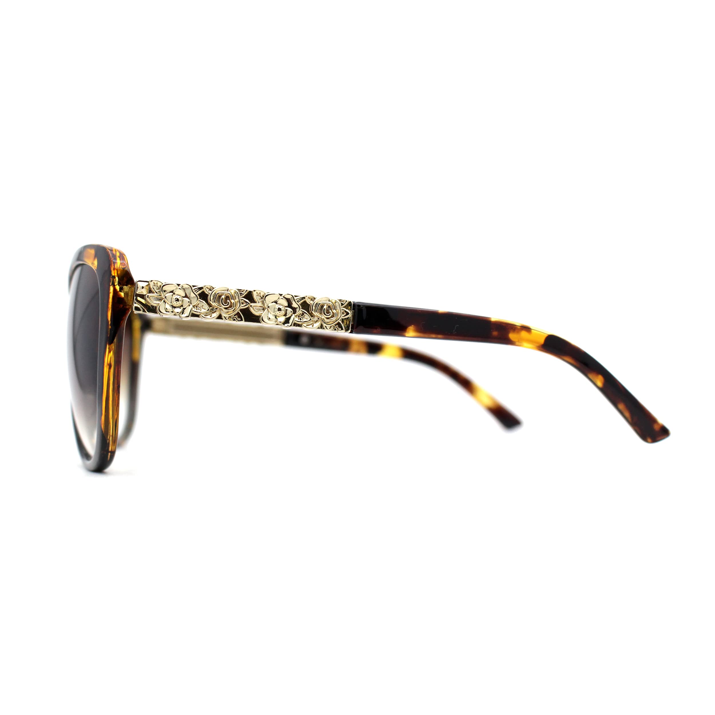 Stylish Rose Floral Carved Jewel Arm Designer Large Cat Eye Sunglasses for Women - Perfect for Summer Beach, Vacation & Fashion Accessories