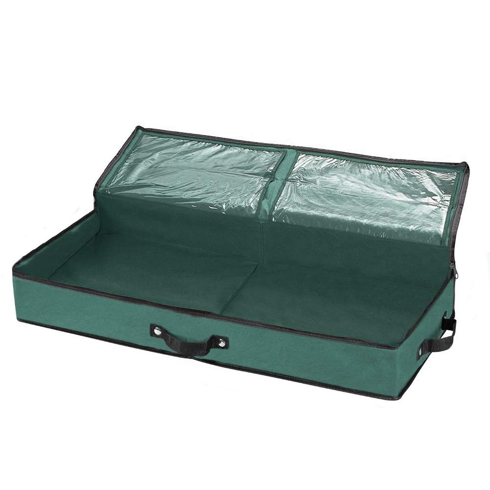 Primode Wrapping Paper Storage Container - Under Bed Gift Wrap Organizer for 30 Inch Rolls | 31”x13.5”x4.5” | 600D Oxford Fabric Box with Pockets for Ribbons, Bows & Accessories (Green) | Perfect for Holiday Gift Wrapping, Birthday Parties & Craft Room Organization
