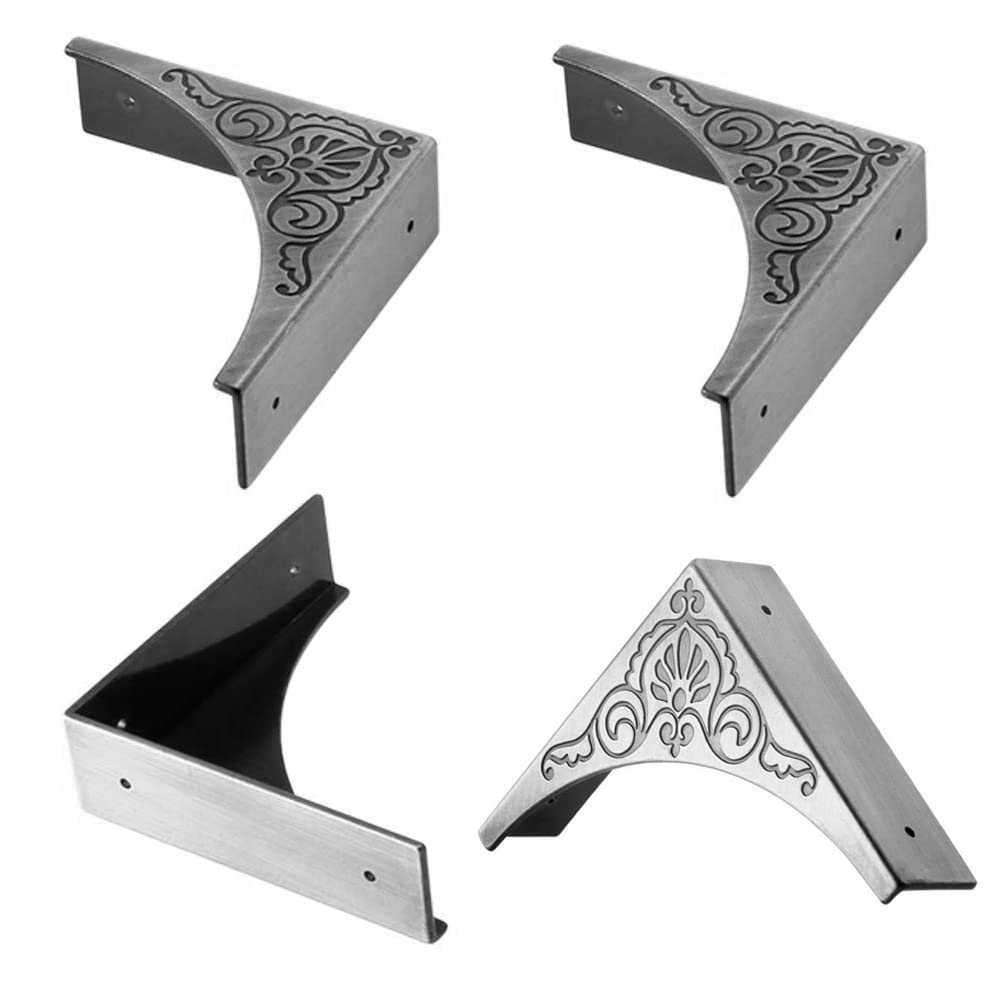Antique Silver Metal Corner Protectors - 4 Pack Edge Guards for Jewelry Box, Cabinet & Furniture - Decorative Safety Protectors for Home & Office Use