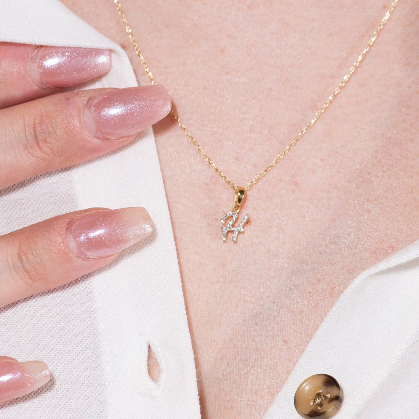 14K Solid Yellow Gold Cursive Diamond Initial Necklace - Personalized Name Jewelry for Women, Gift for Her, Birthday, Anniversary, Valentine's Day