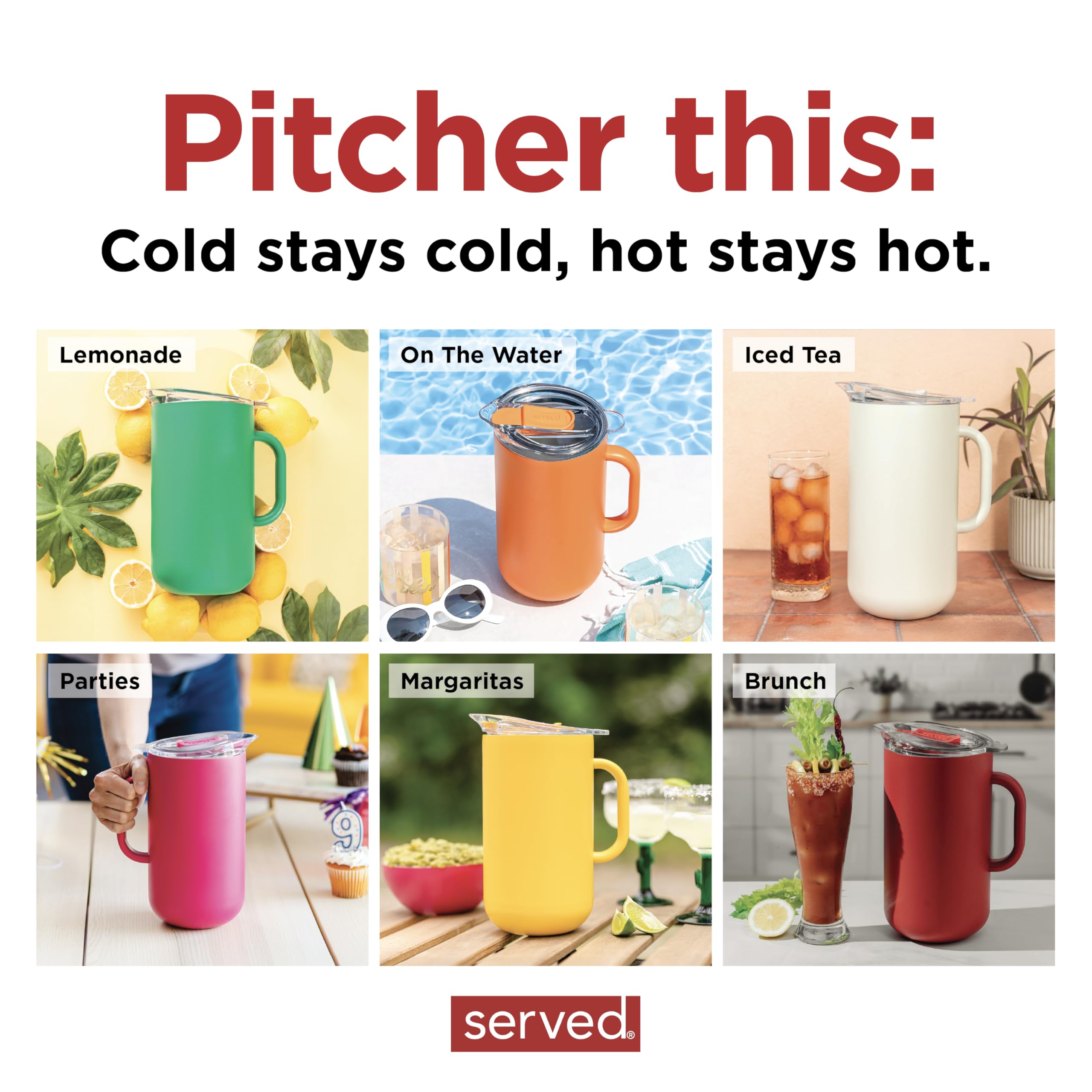 Premium 2L Vacuum-Insulated Stainless Steel Pitcher with Copper Lining - Keeps Drinks Cold for 24 Hours & Hot for 12 Hours - Double Wall Insulated Pitcher for Iced Tea, Lemonade, Coffee & Cocktails - Perfect for Parties, BBQs & Outdoor Gatherings