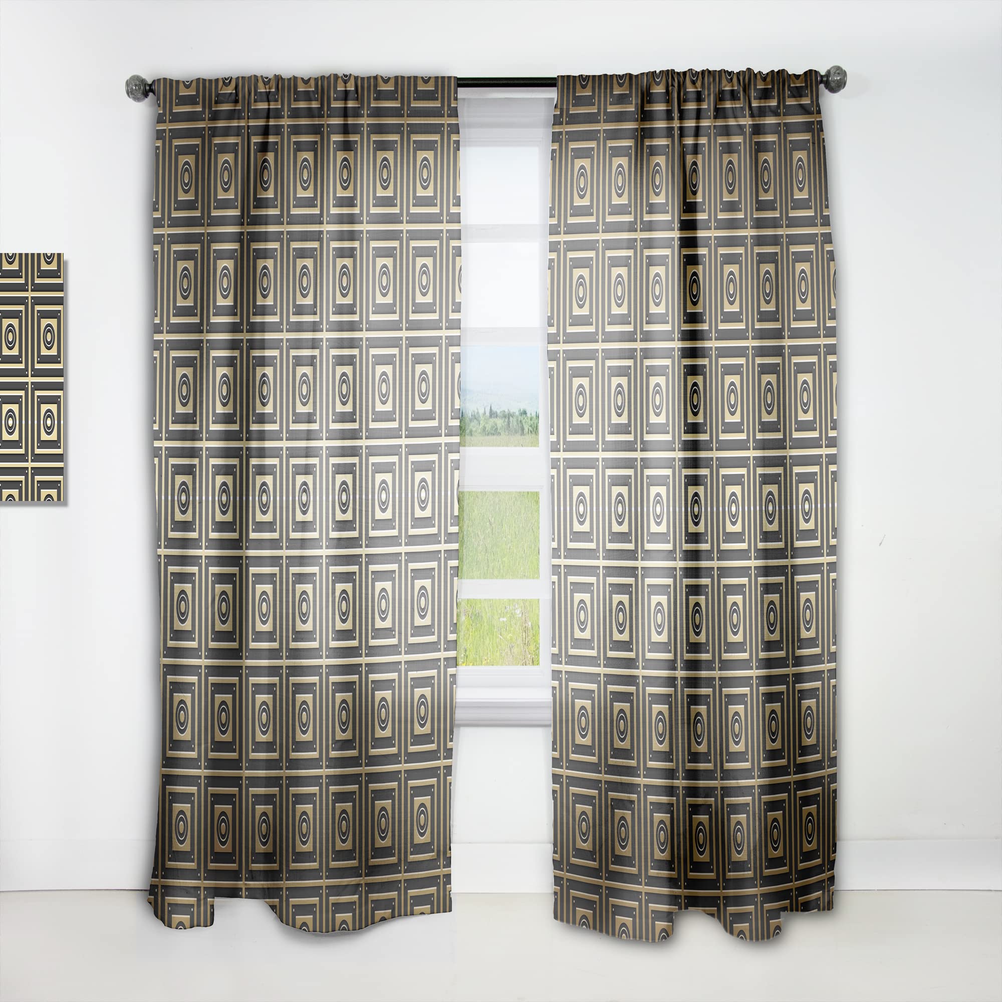 DesignQ Luxury Metallic Geometric Curtains - Thermal Insulated Single Panel (52x90 Inches) - Elegant Gold Drapes for Bedroom & Living Room - Perfect for Home Decor & Temperature Control