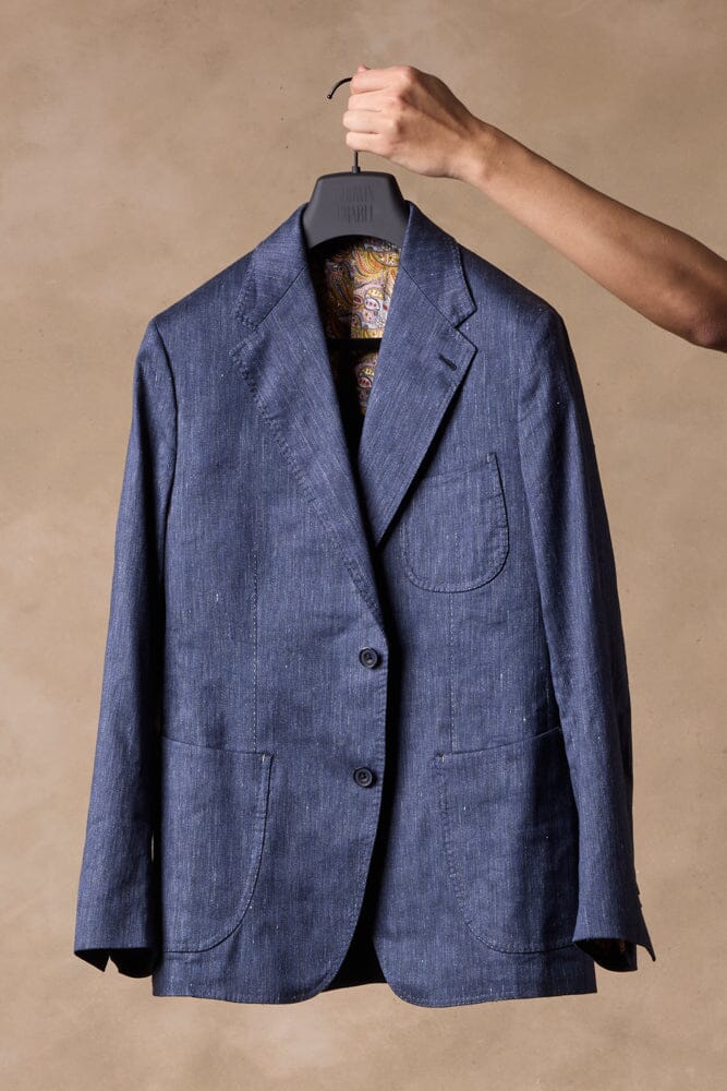 Julius Suit - Dark Denim Blue Linen Cotton Blend Men's Business Casual Suit | Perfect for Office Wear, Weddings & Formal Events