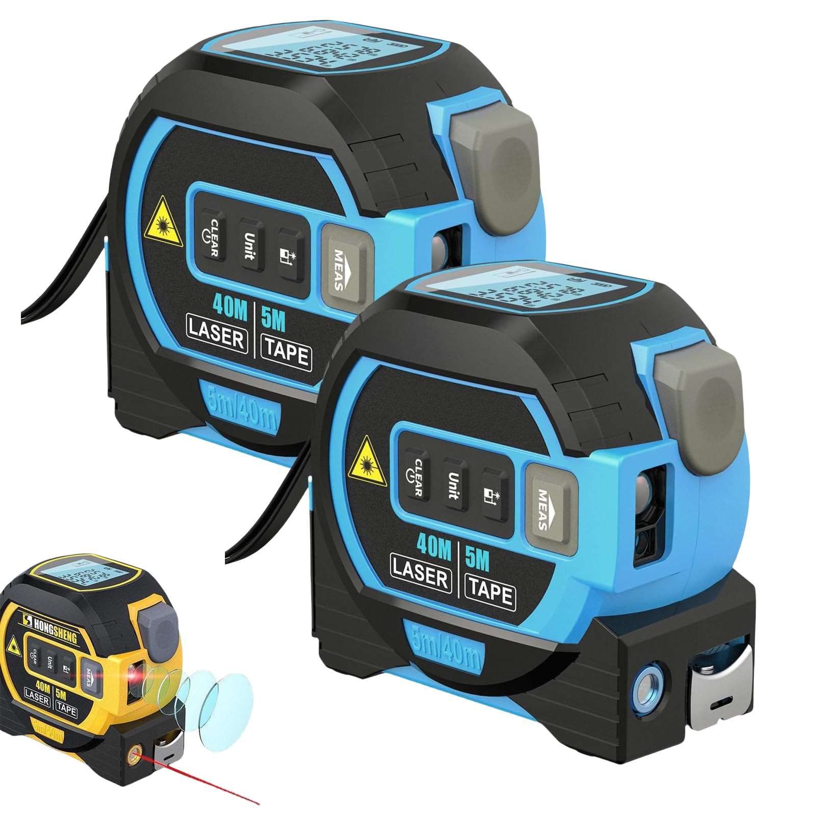 2025 New 3-in-1 Digital Tape Measure with LED Display - The Almighty Ruler by Almighty Tools (Blue, 2-Pack) - Perfect for Construction, DIY Projects & Home Improvement