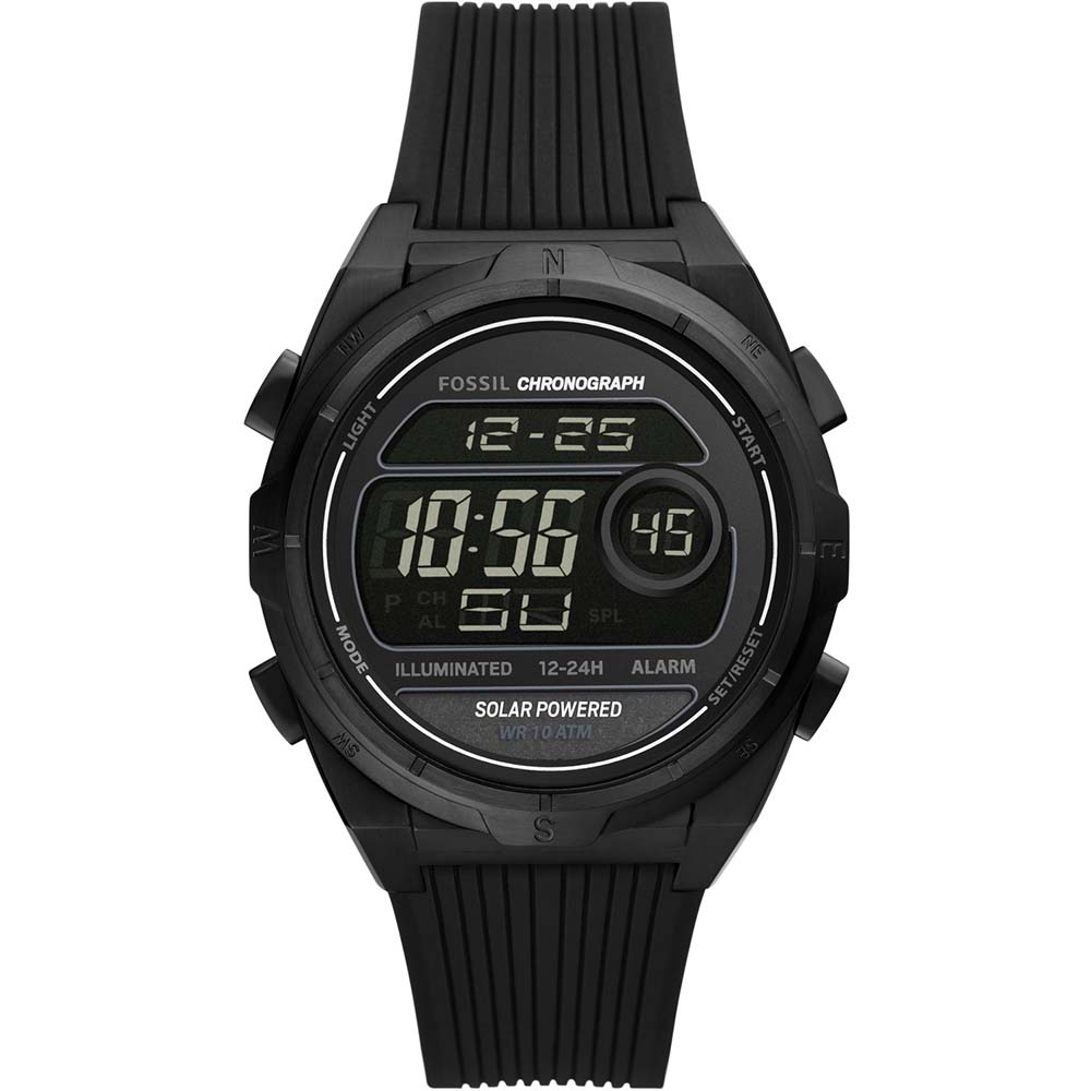 Fossil Everett FS5859 Solar-Powered Digital Watch for Men - Waterproof, Stainless Steel, Date Display - Perfect for Outdoor Activities, Sports & Daily Wear