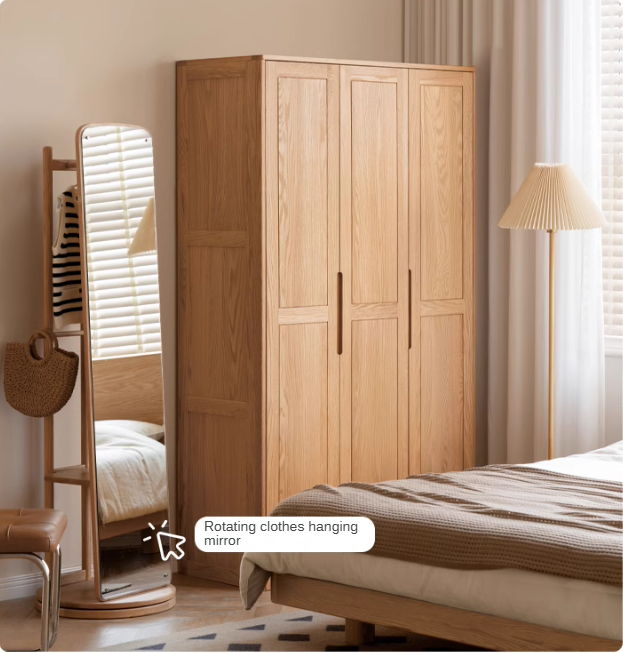 Solid Oak Wood Narrow Wardrobe - Slim Space-Saving Closet for Bedroom, Hallway, or Small Apartment