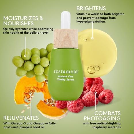 Ancient Vine Vitality Vitamin C Face Oil Serum - Natural Anti-Aging Skincare with Mediterranean Diet Inspired Ingredients for Deep Hydration | 1oz | Perfect for Dry Skin & Nighttime Skincare Routine