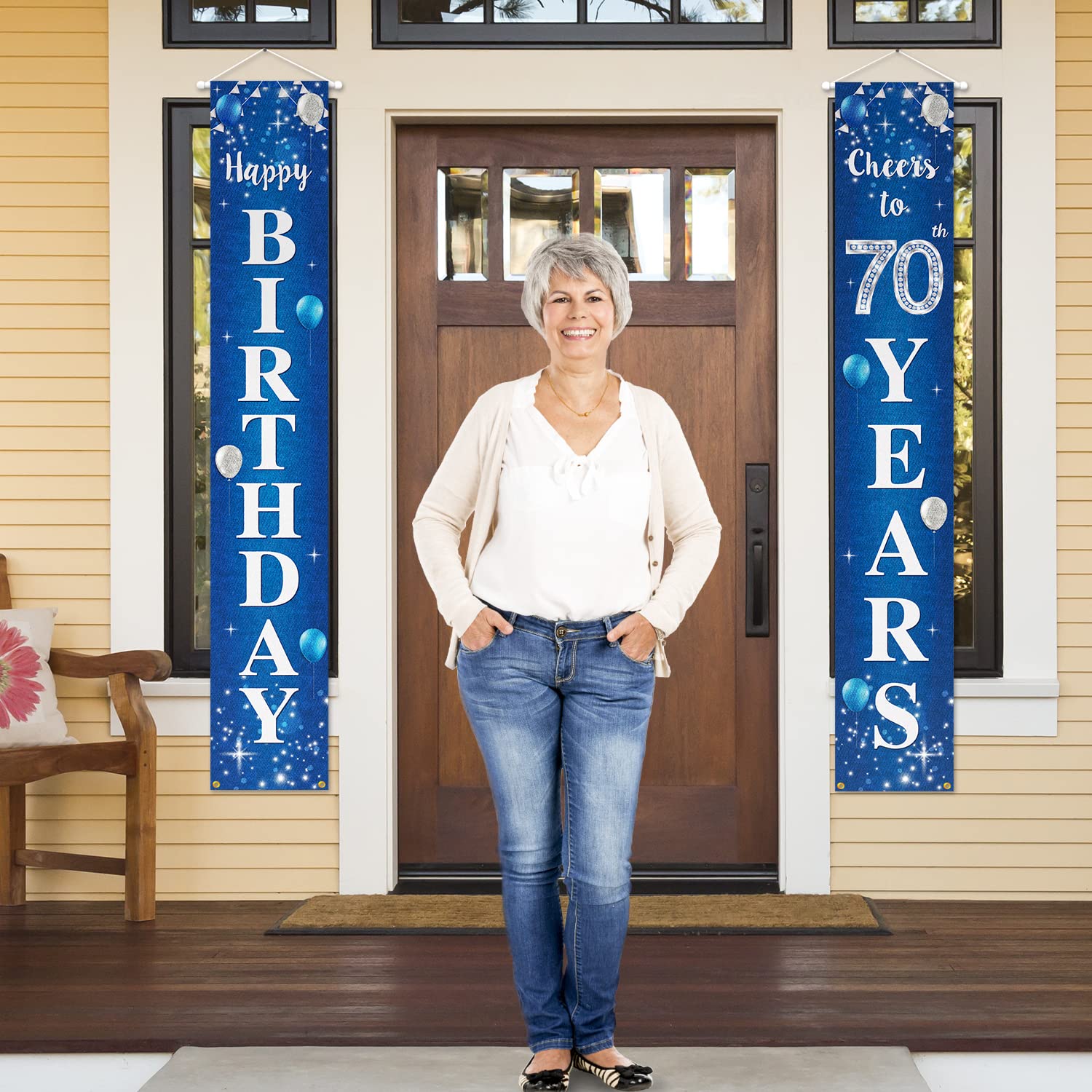 Happy 70th Birthday Yard Sign & Door Banner - Cheers to 70 Years Party Decorations for Men & Women - Blue - Perfect for Outdoor Celebrations, Milestone Birthdays & Surprise Parties