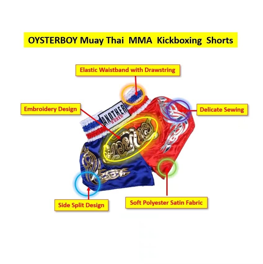 OYSTERBOY Classic Muay Thai Shorts for Men & Women - Boxing, Kickboxing, MMA, BJJ Training Shorts - Breathable Workout & Fight Clothing - Perfect for Gym, Martial Arts & Combat Sports