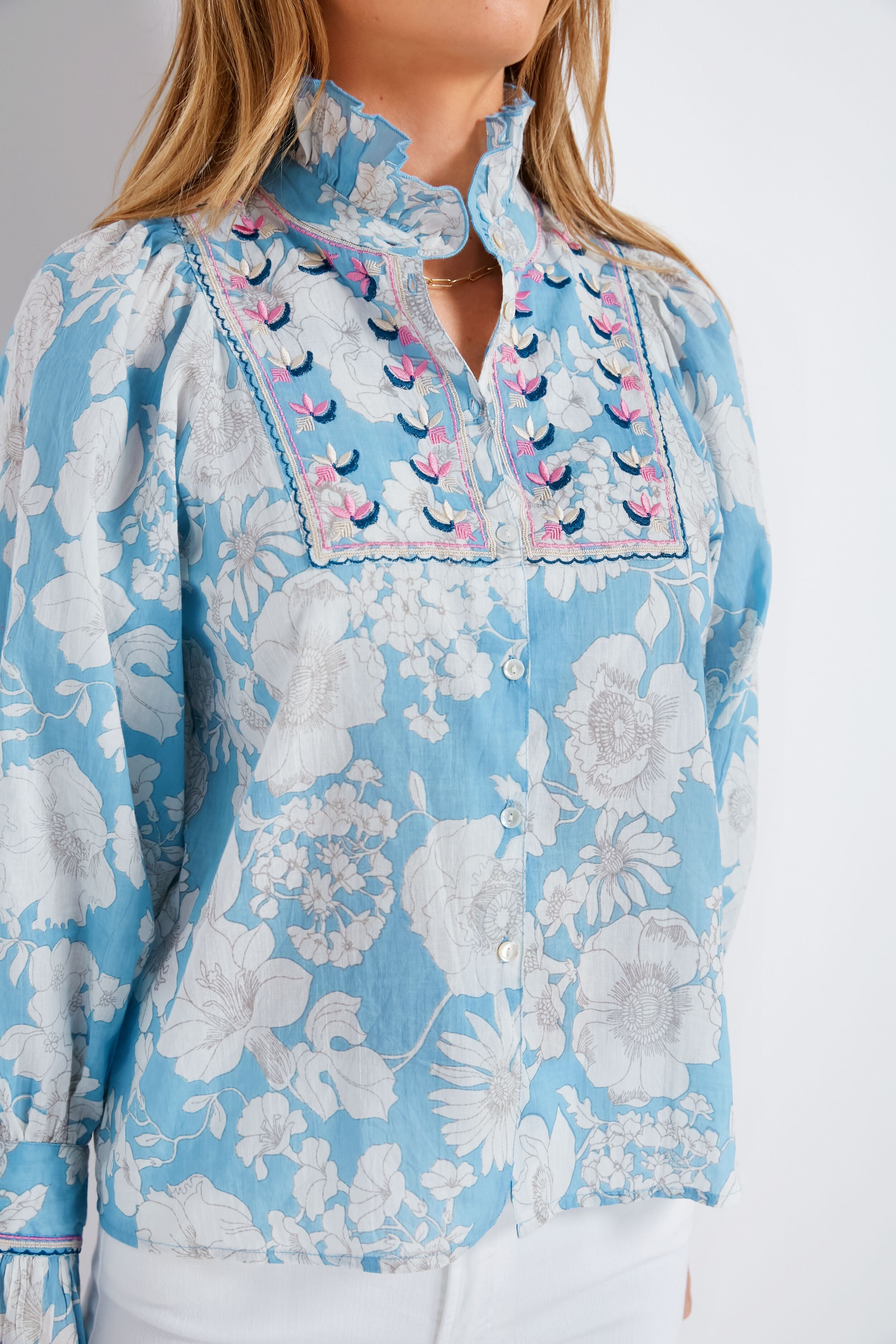 Elegant Blue Peony Blouse for Women - Floral Print Summer Tops - Perfect for Office, Date Night & Casual Outings