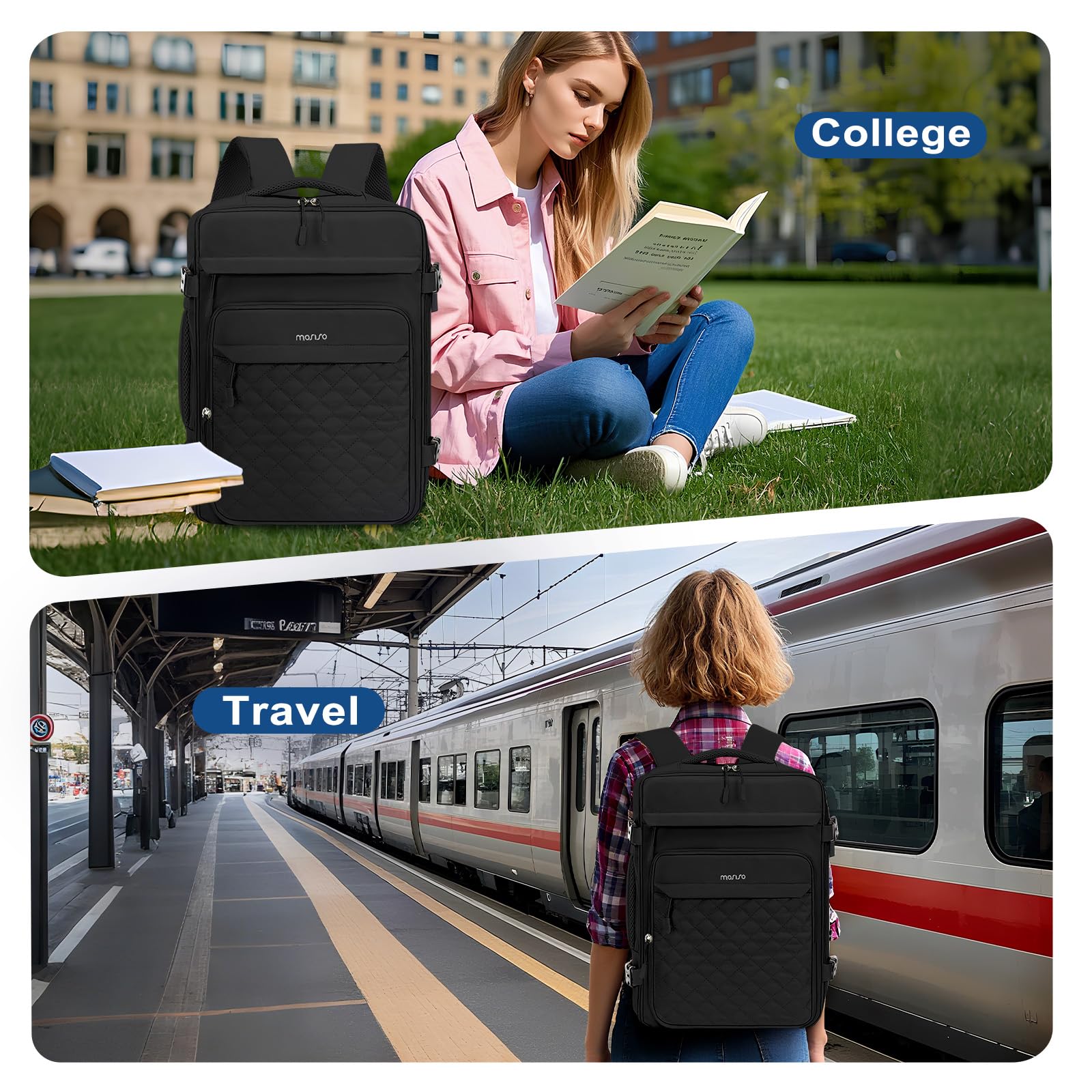 MOSISO 15.6 Inch Laptop Backpack for Women & Men - Flight Approved Carry-On Daypack with USB Charging Port & Packing Cubes - Waterproof Travel Backpack for College, Work & Business (Black) | Perfect for Commuting, Air Travel & Daily Office Use