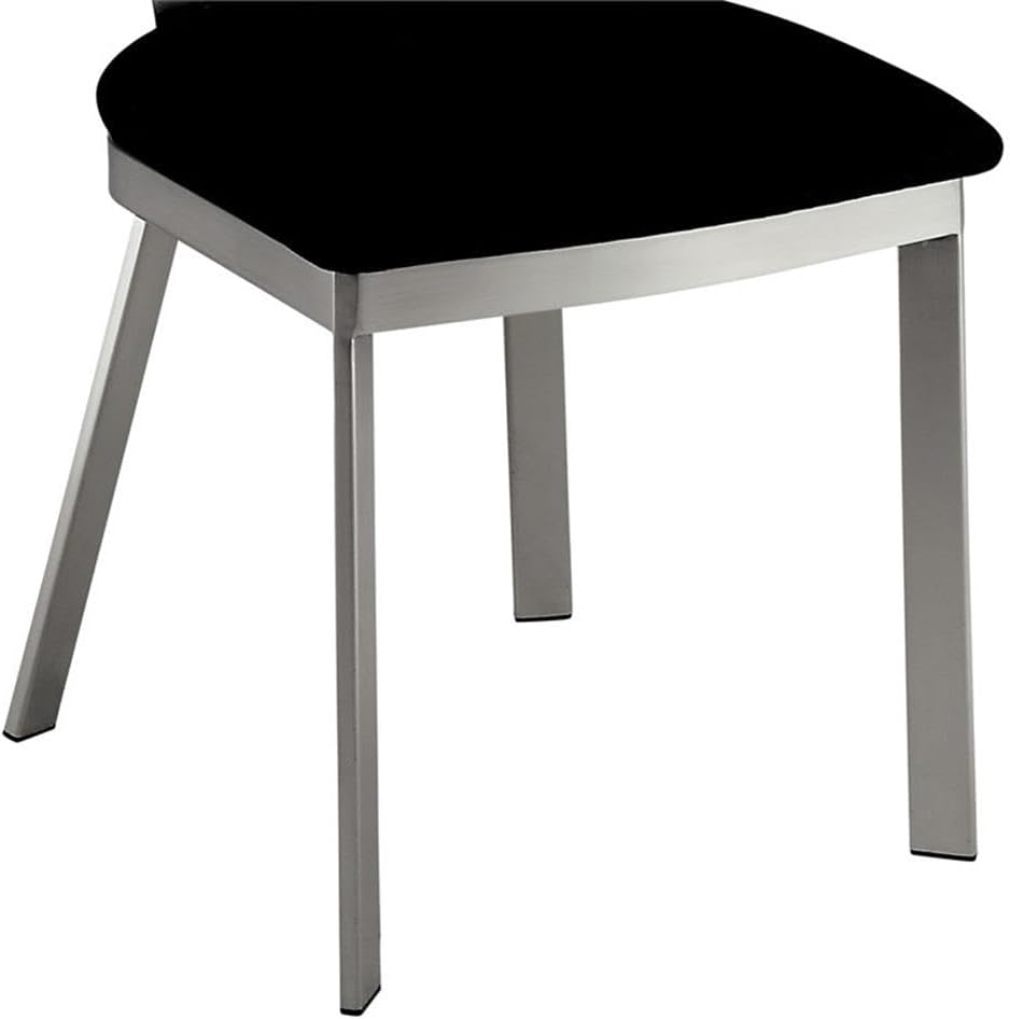 Modern Silver Metal Frame 2-Piece Dining Chair Set with Black Microfiber Upholstery - Oval Back Design with Satin Plated Powder Coating | Perfect for Kitchen, Dining Room, Breakfast Nook or Small Space Decor