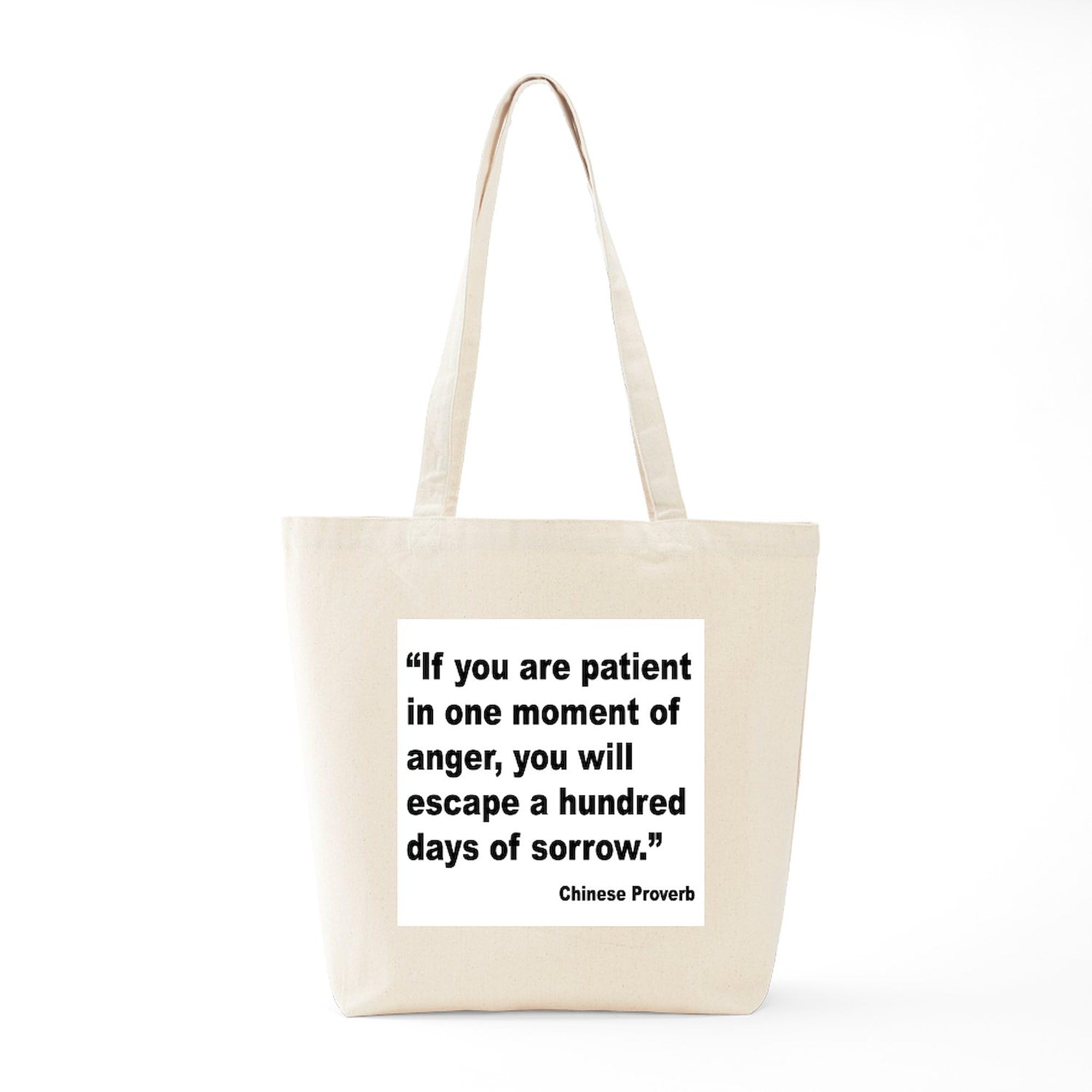 Patient Anger Sorrow Proverb Tote Bag - Natural Canvas Reusable Shopping Bag for Groceries, Beach & Everyday Use | Inspirational Quote Tote | Eco-Friendly Cotton Tote Bag