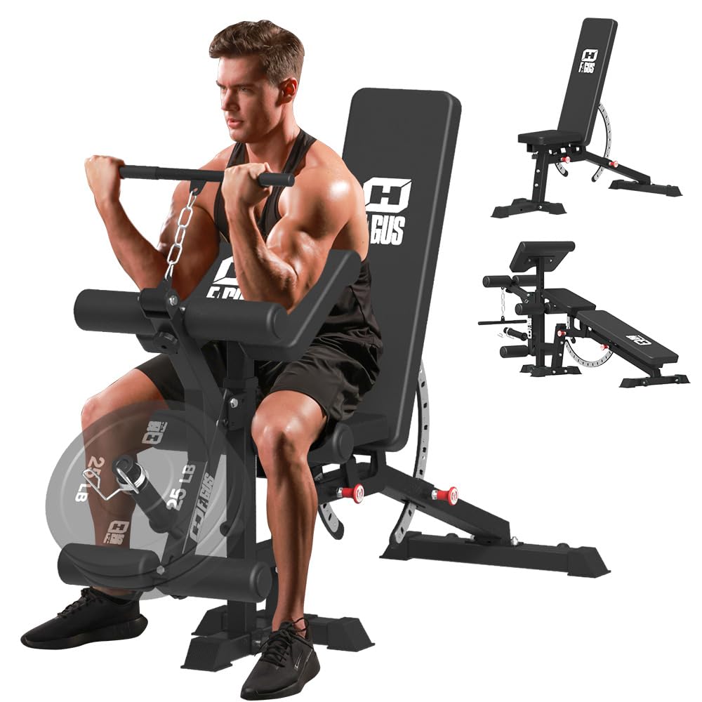 Adjustable Weight Bench for Home Gym - Heavy Duty Workout Bench Press with Leg Extension & Preacher Curl Pad | Flat/Incline/Decline Sit Up Bench for Full Body Workout | Perfect for Strength Training, Muscle Building & Cardio Exercises