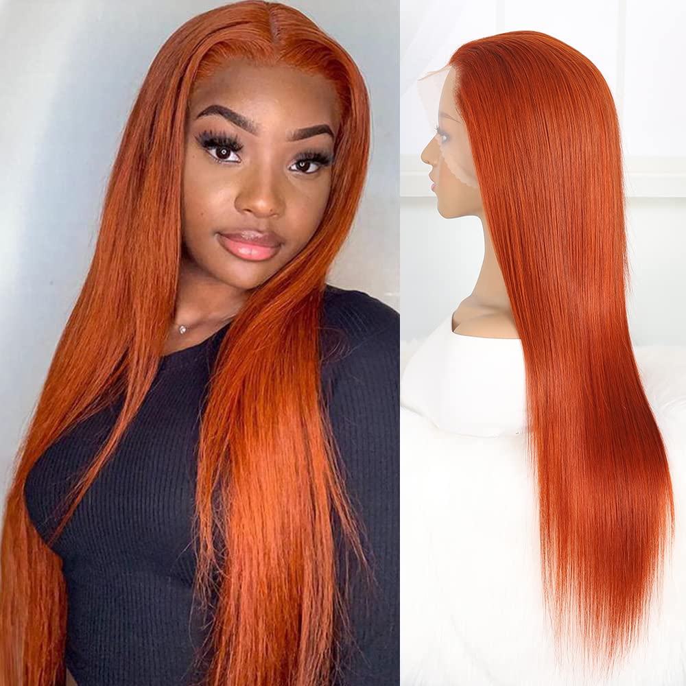 Edwad 32 Inch Ginger Orange 13x4 Lace Front Wigs Human Hair - Pre Plucked Natural Hairline for Black Women | Straight 150% Density Colored Human Hair Wig | Perfect for Daily Wear, Cosplay & Special Occasions