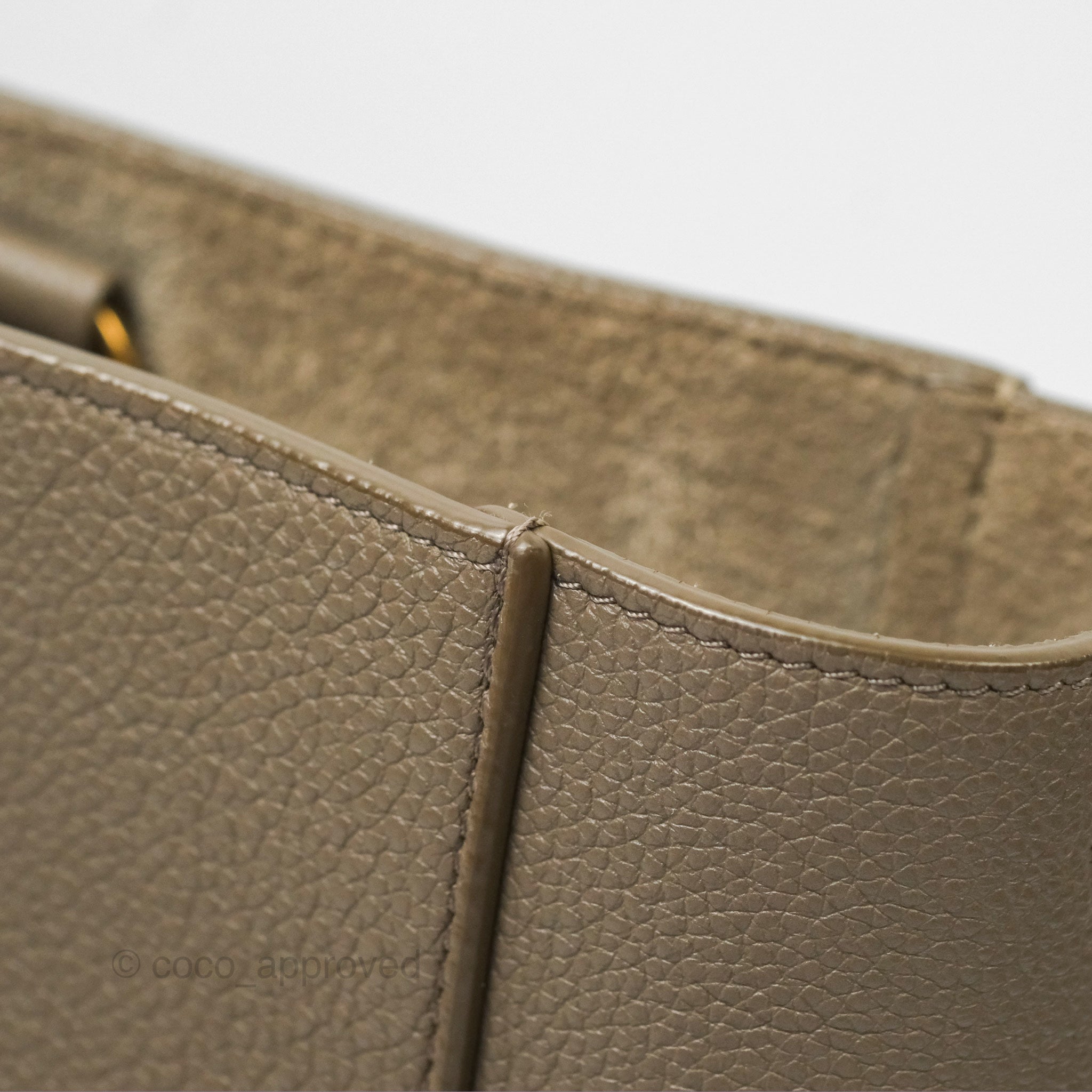Celine Small Sangle Bucket Bag in Taupe Grained Calfskin with Gold Hardware - Perfect for Work, Travel & Everyday Luxury