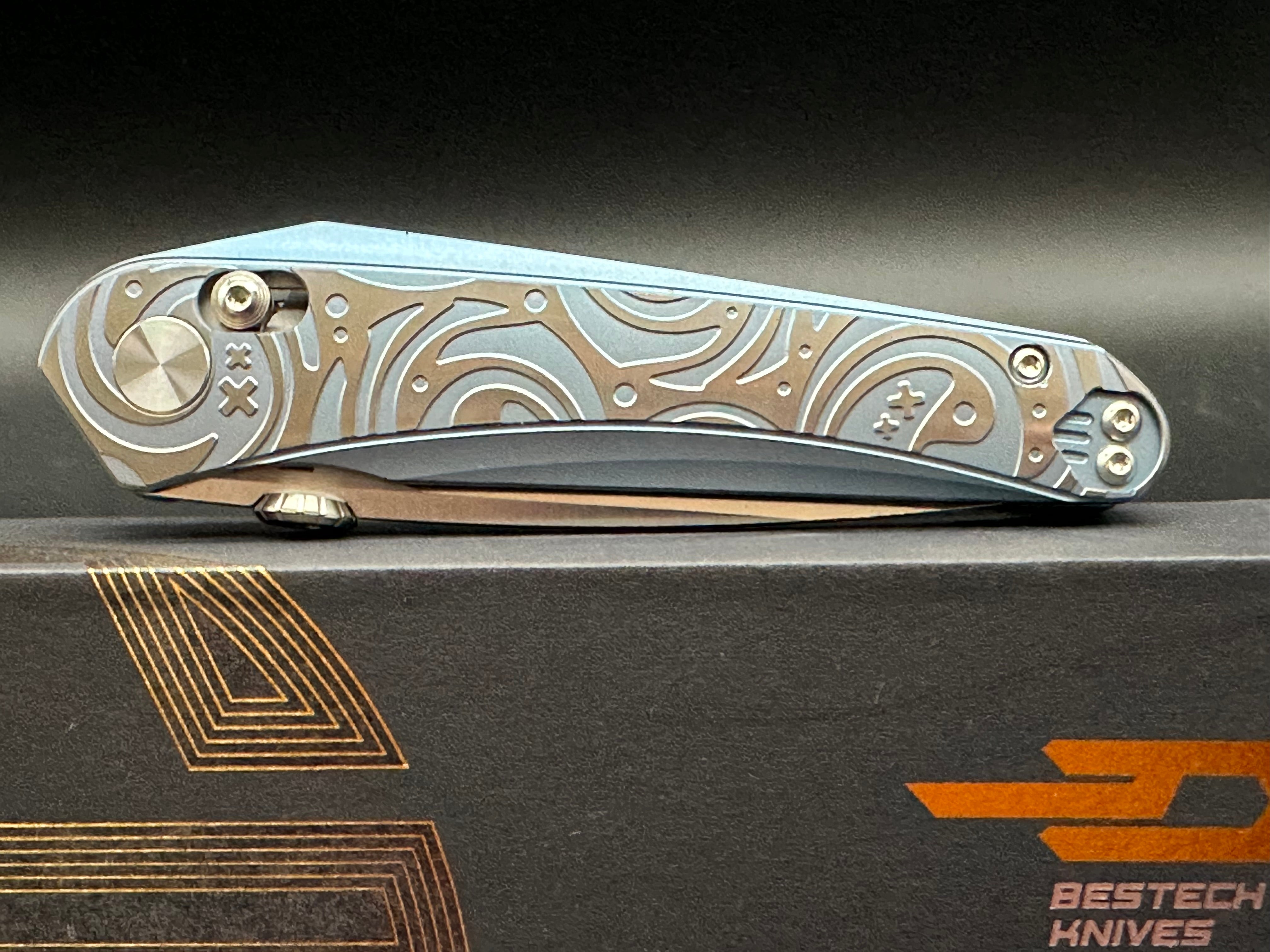 Bestech Mothus Folding Knife - Blue Titanium Handle, M390 Steel Plain Edge, Satin Finish BT2206A | EDC, Outdoor Camping, Hunting & Survival Gear