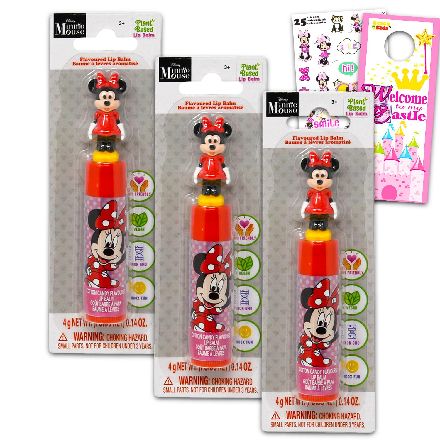Minnie Mouse Lip Balm 3 Pack - Moisturizing Disney Lip Balm for Kids & Girls | Perfect for Party Favors, Gifts, and Everyday Use | Includes 3 Tubes + Bonus Stickers