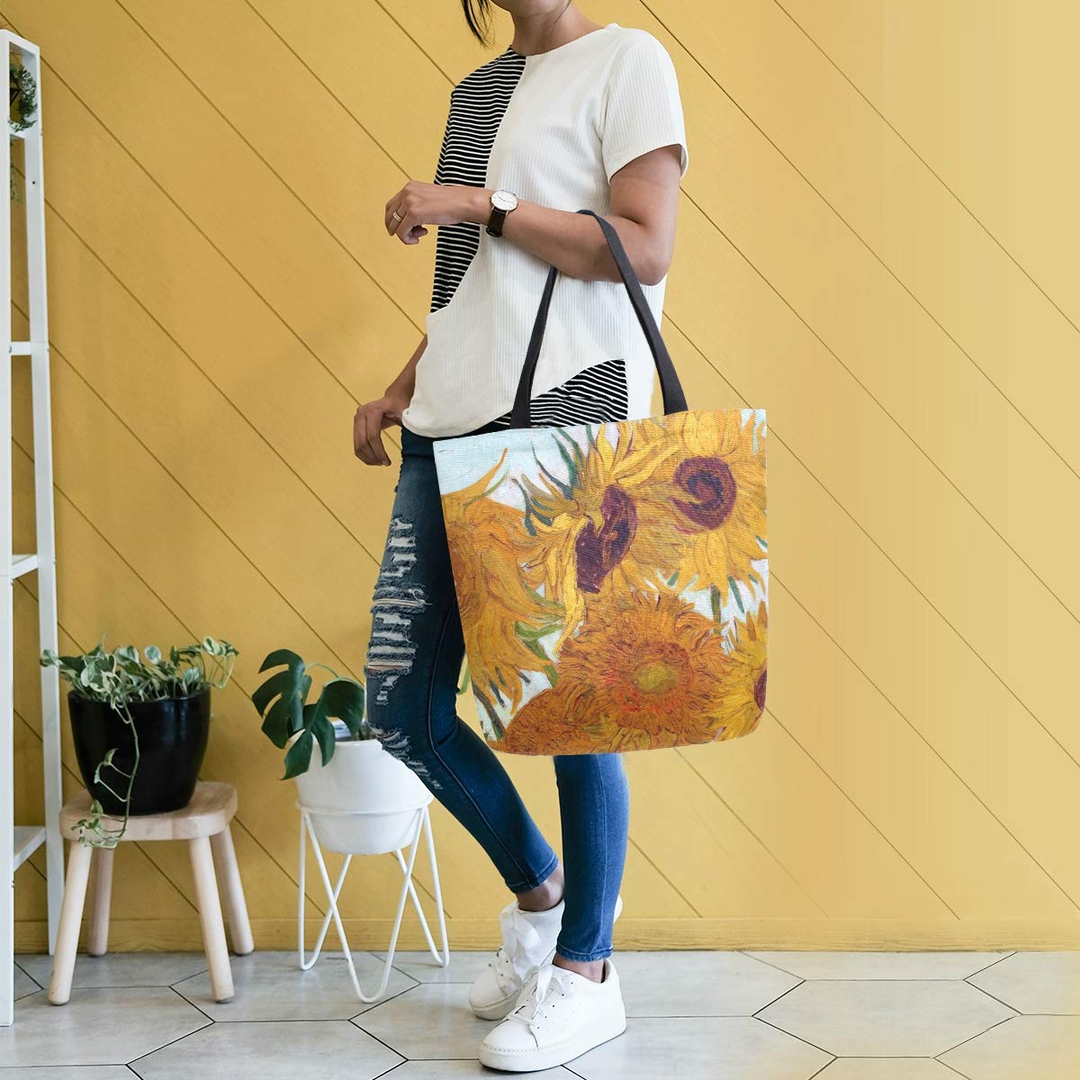 ALAZA Van Gogh Sunflower Canvas Tote Bag - Large Reusable Cotton Shoulder Bag for Women, Top Handle Purse for Travel, Work, Shopping & Grocery - Perfect for Beach, Office & Daily Commute