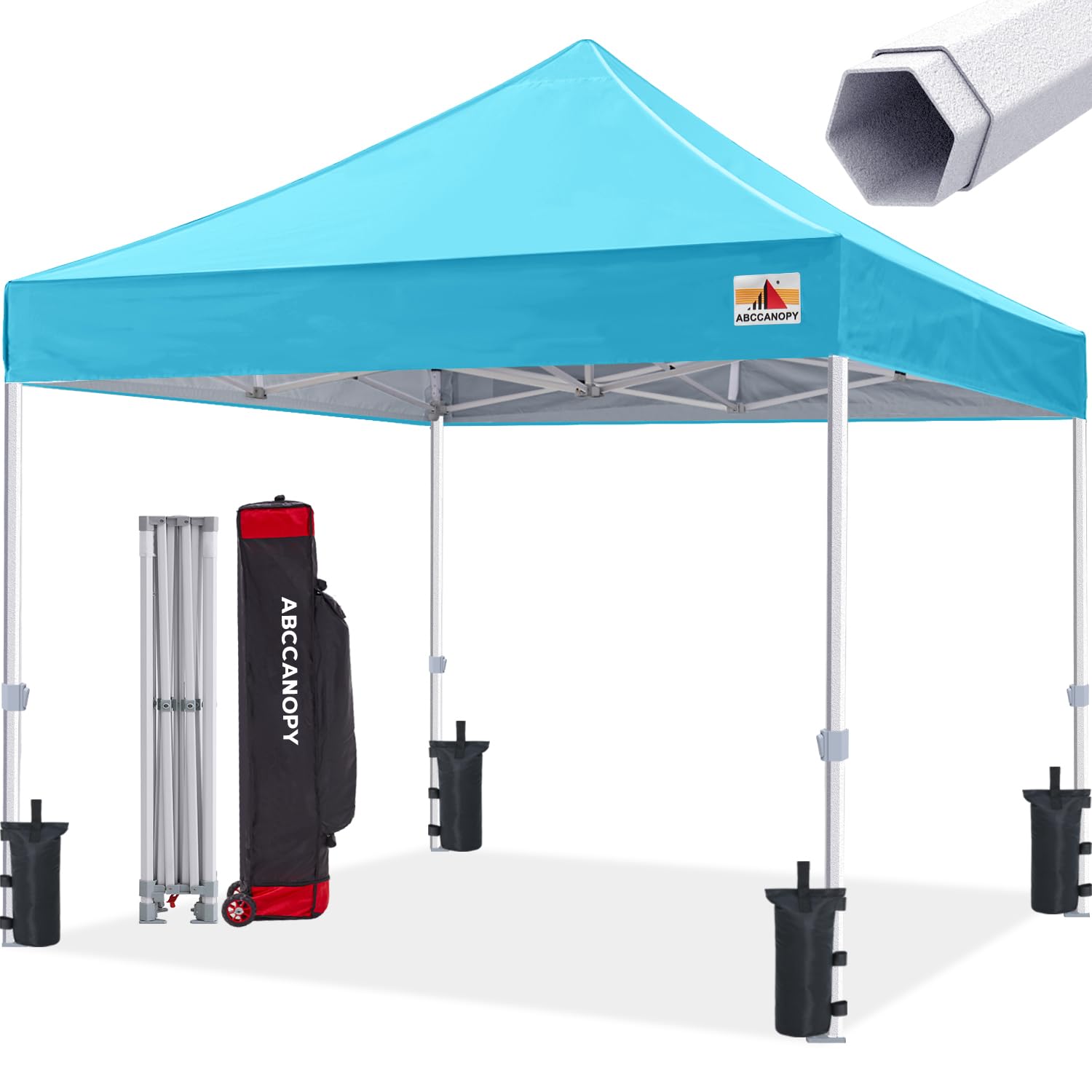 Premium 10x10 Pop Up Canopy Tent - Commercial Instant Shelter with Wheeled Carry Bag & 4 Sand Bags (Sky Blue) - Perfect for Outdoor Events, Farmers Markets, Beach Parties & Camping