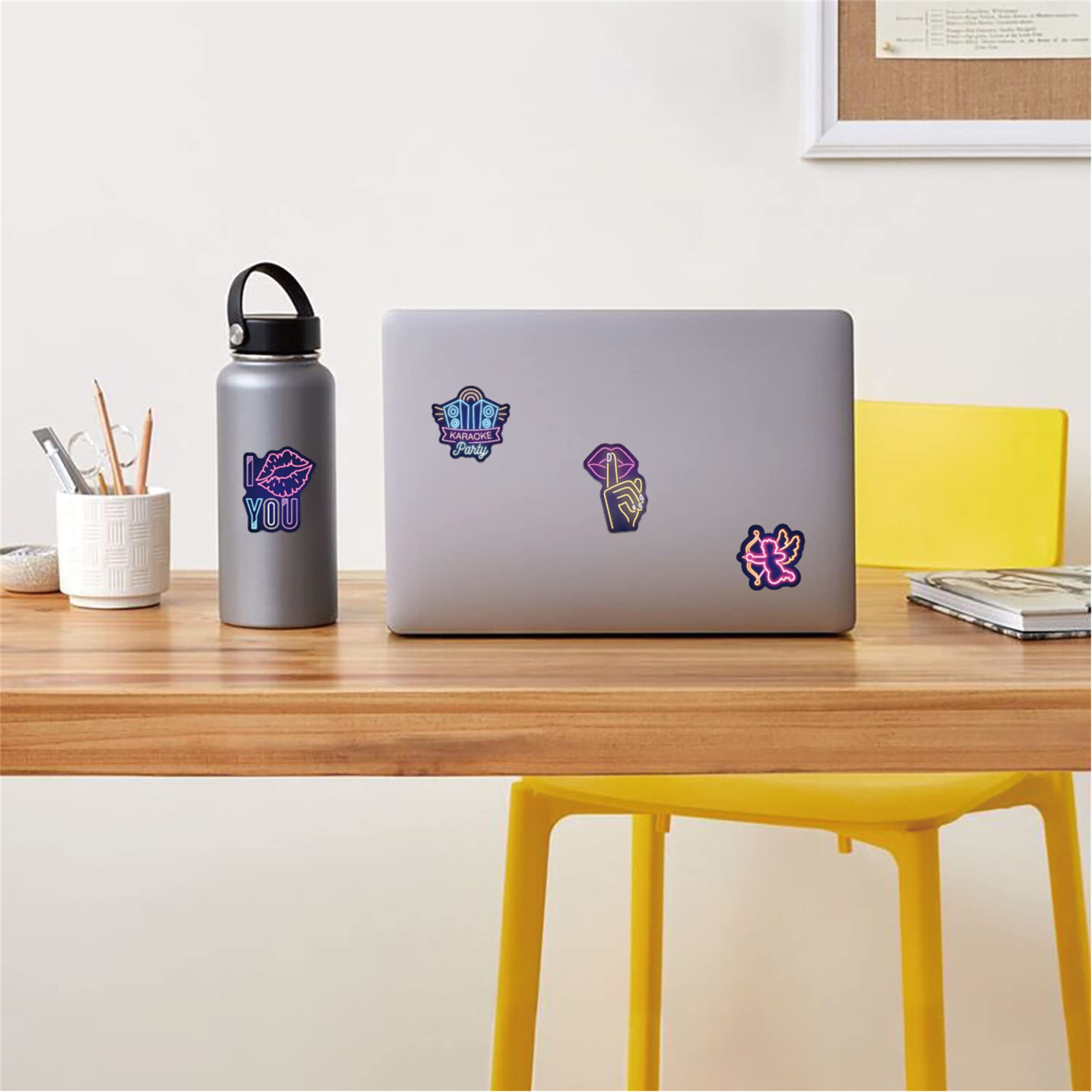 50pcs Neon Waterproof Stickers - Cute Vinyl Decals for Water Bottles, Hydro Flask, Laptop, Skateboard & Phone - Durable Adhesive Stickers for Teens, Kids, Boys & Girls - Perfect for DIY Crafts, School Supplies & Personalizing Accessories
