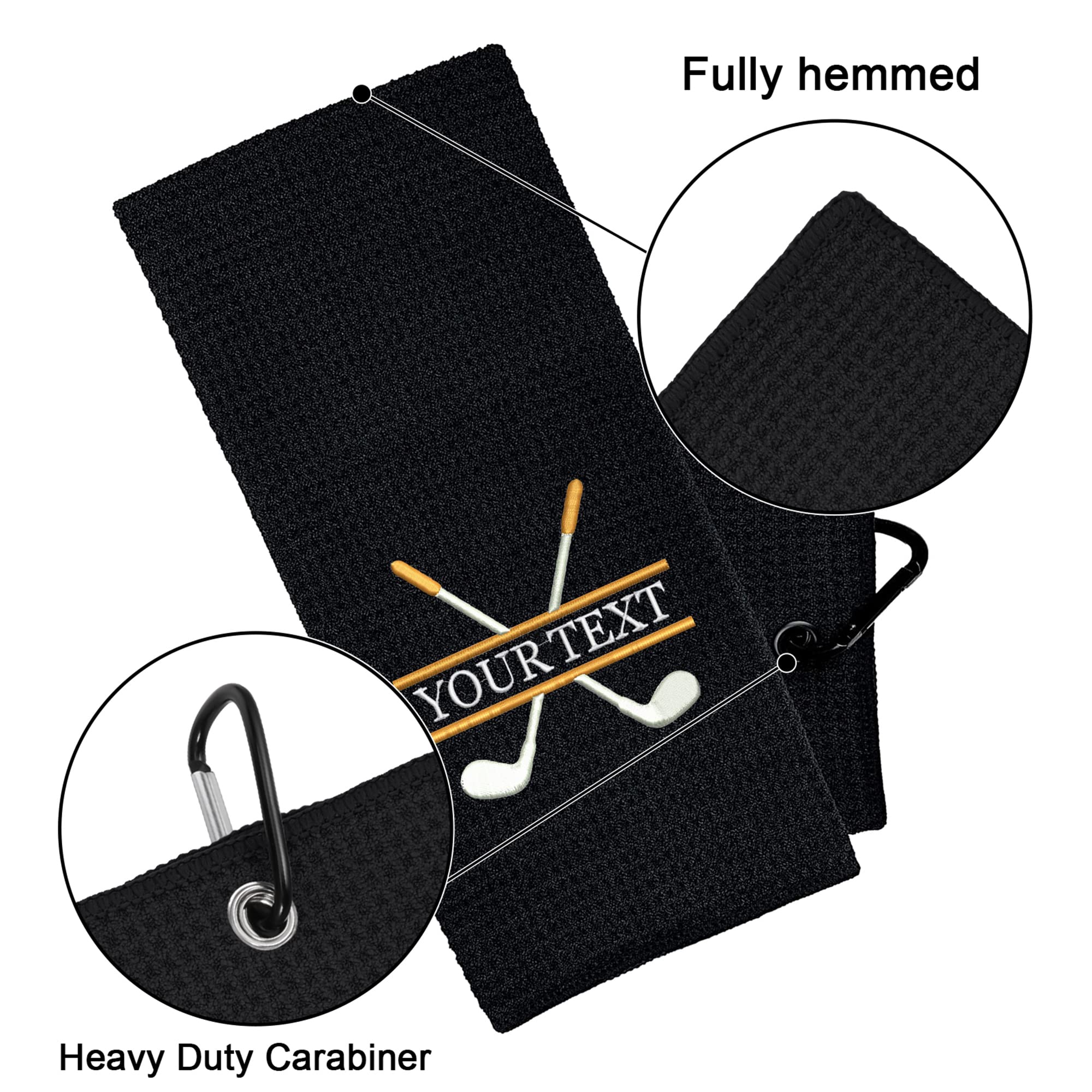 Custom Embroidered Golf Towel with Clip - Personalized Golf Gift for Men - Durable & Absorbent Golf Accessory for Golf Bags (Black) - Perfect for Golf Tournaments, Practice Sessions & Club Events