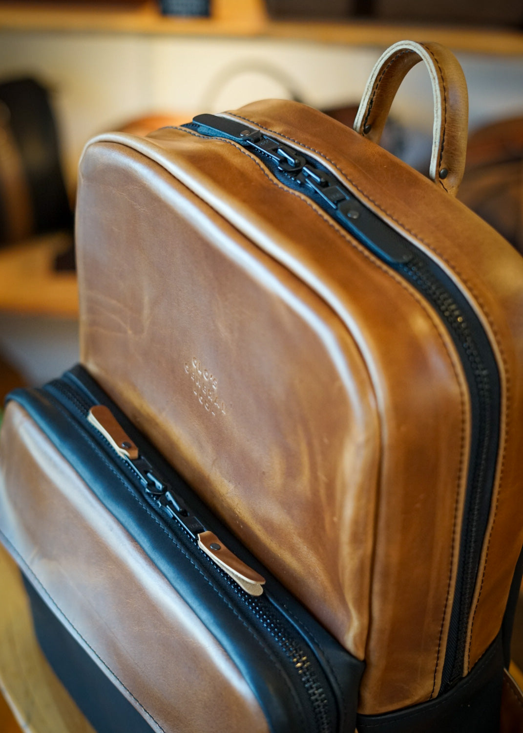 Premium Commuter Backpack for Men & Women - Two-Tone Design (Horween English Tan + Flat Black) - Durable Laptop Backpack for Work, Travel & College - Water-Resistant & Spacious