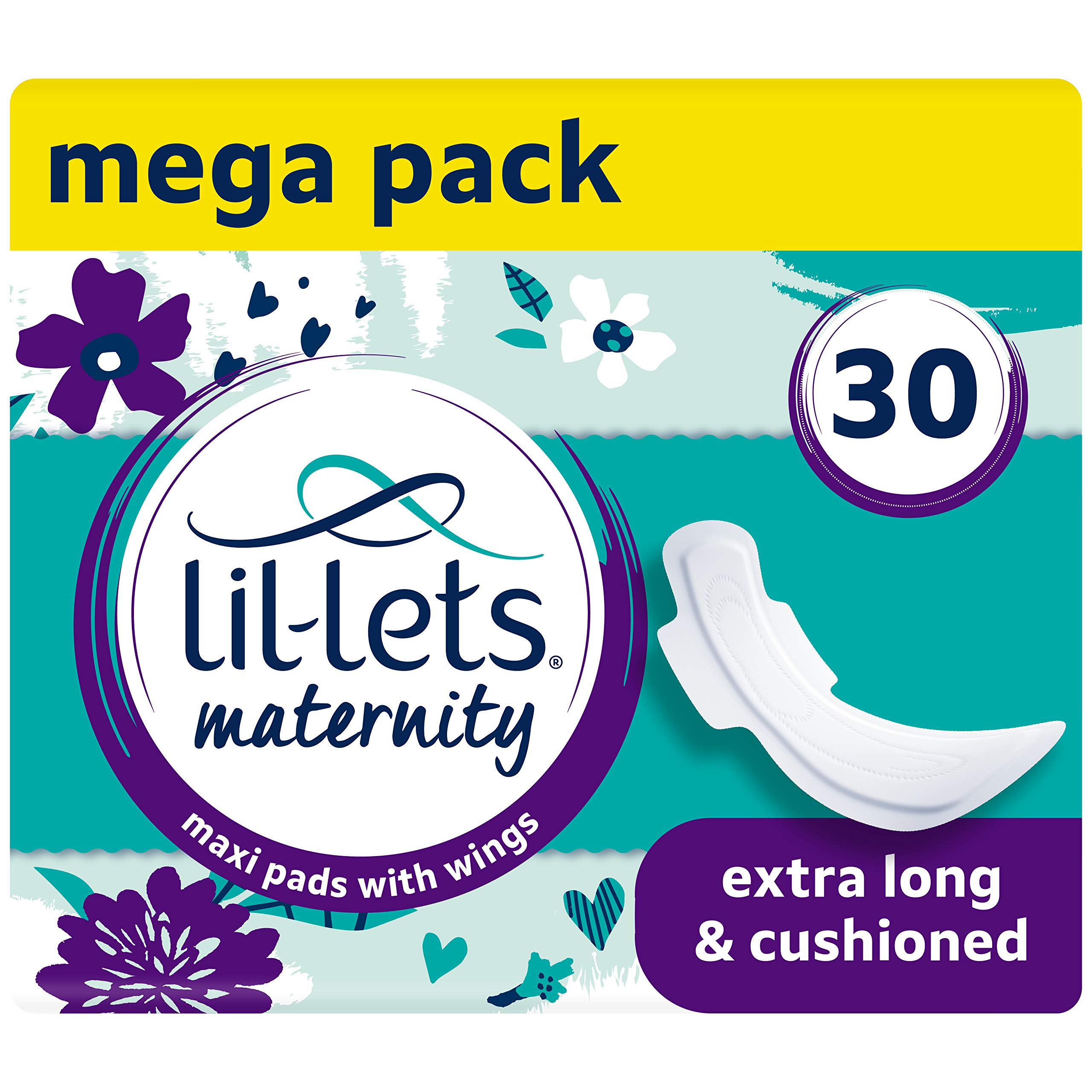 Lil-Lets Extra Long Maternity Maxi Pads with Wings - 30 Pads (3 Packs of 10) | Ultra Absorbent Postpartum Pads for Heavy Flow | Comfortable Protection for New Moms After Delivery & Recovery