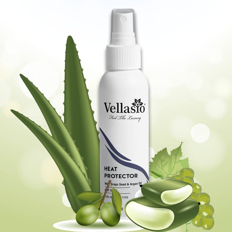 VELLASIO Classic Heat Protection Hair Spray with Argan Oil & Grapes Seed - Thermal Shield for Straighteners & Styling Tools - White Bottle (Pack of 1) - Perfect for Daily Heat Styling & Frizz Control