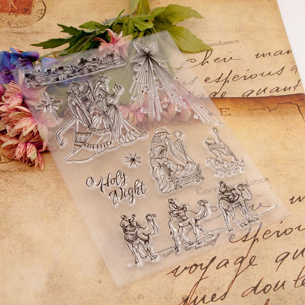 Arbuya Christmas Clear Stamps Set - Jesus Nativity Scene, Xmas Camel & Holy Night Designs for Card Making, Scrapbooking, Journaling - Perfect for Holiday Greeting Cards, DIY Paper Crafts & Festive Decorations