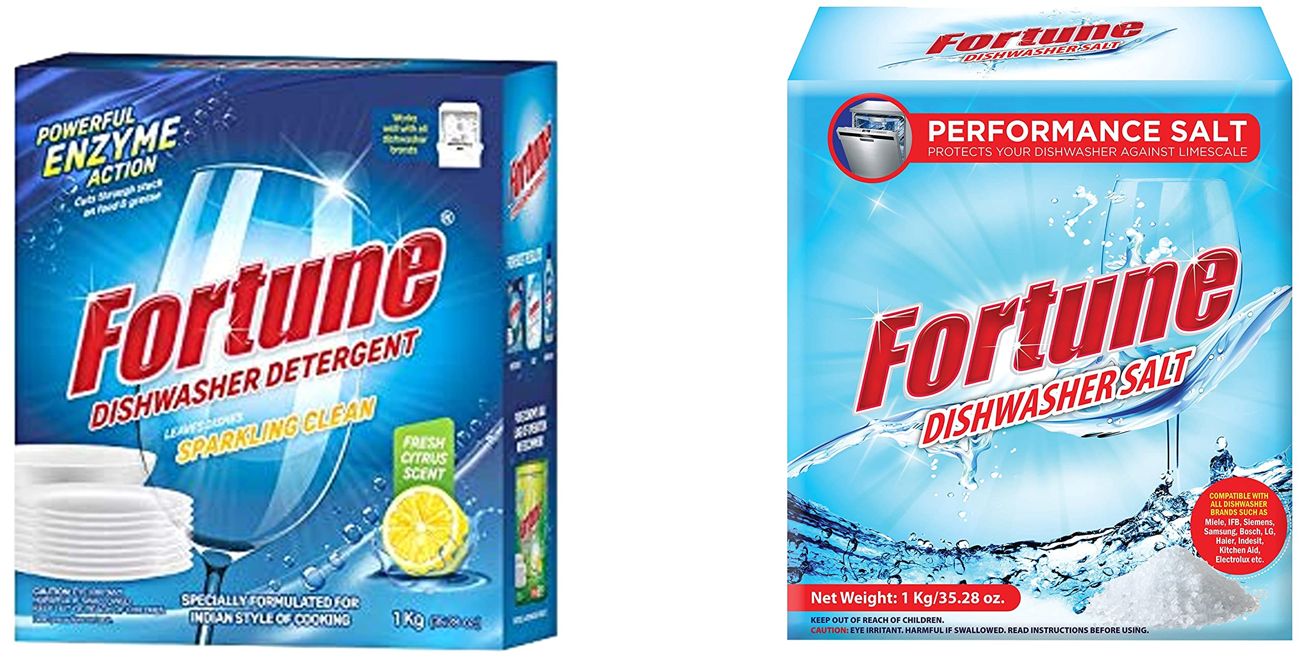 Fortune Dishwasher Detergent Bar 1kg - All Brand Compatible & Includes Dishwasher Salt - Powerful Cleaning for Dishes, Glassware & Utensils - Ideal for Home, Restaurant & Commercial Use