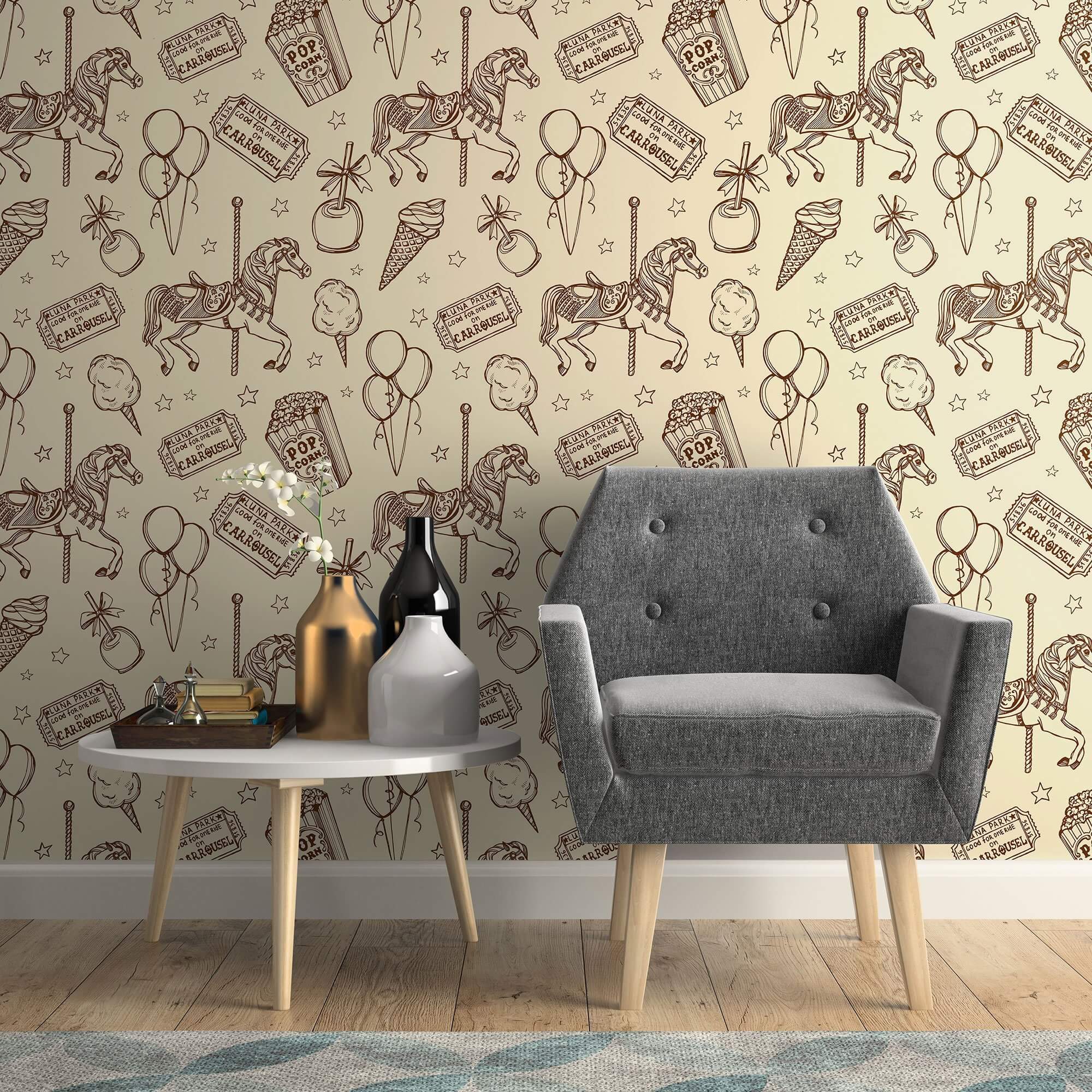 Tan Animal Themed Peel and Stick Removable Wallpaper 9501 - Self-Adhesive Decorative Wall Covering for Nursery, Kids Room & Home Decor