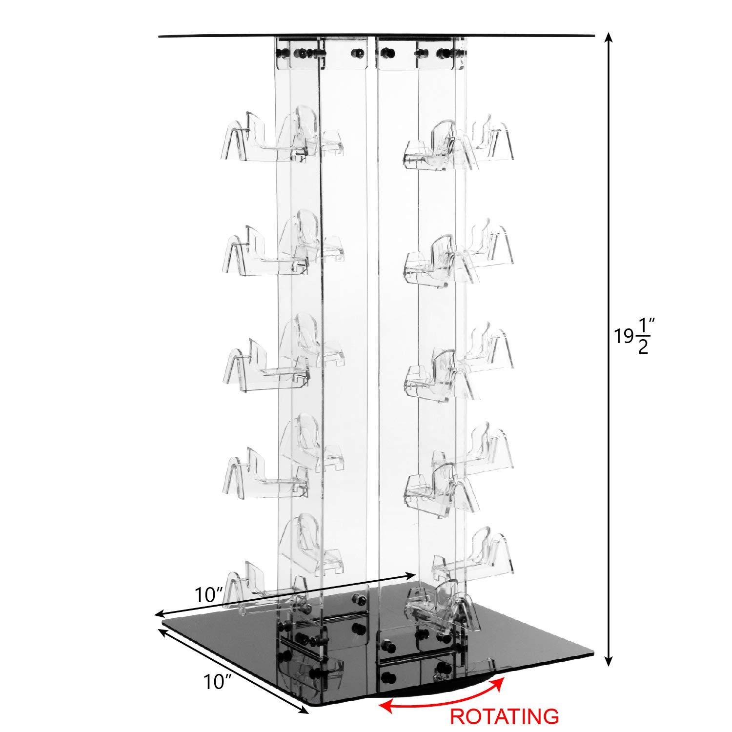 MOOCA Acrylic Rotating Sunglasses Organizer Stand - 20 Frame Capacity Eyewear Display Rack for Sunglasses, Glasses & Accessories - Perfect for Retail Stores, Boutiques & Home Organization