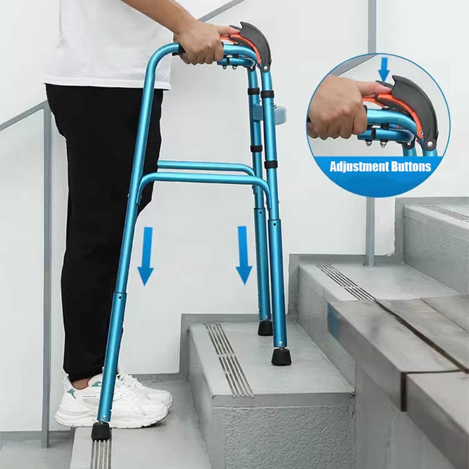 Foldable Aluminum Adult Walker with Stair Climbing Ability - Lightweight Mobility Aid for Seniors & Disabled - Ideal for Indoor/Outdoor Stairs & Daily Walking Assistance