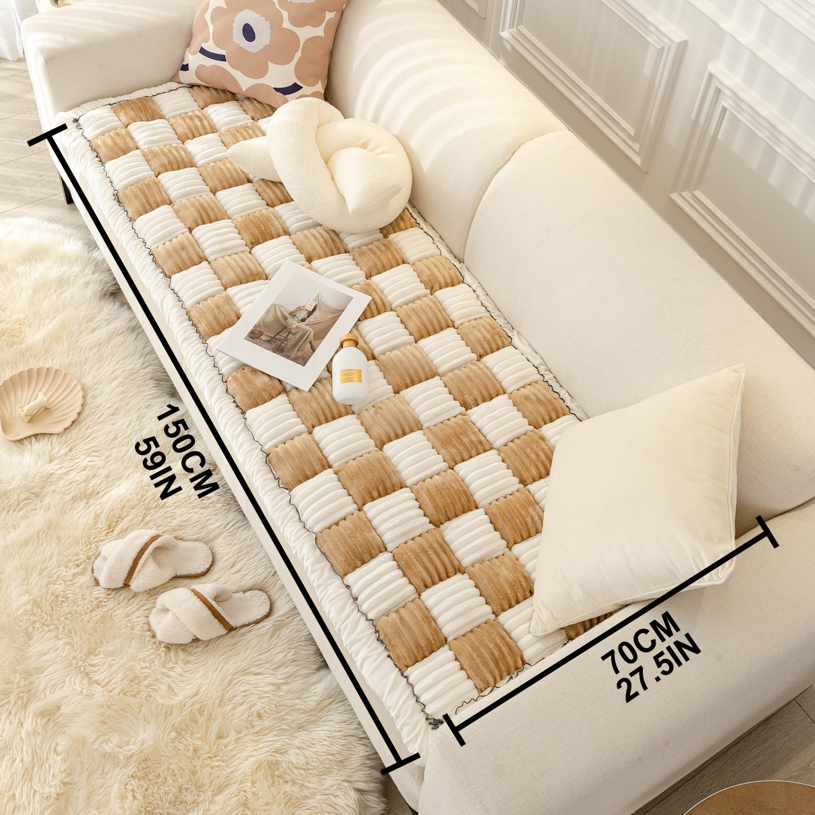 Washable Dog Couch Cover - Anti-Slip Sofa Protector for Pets, Light Brown (27.6x59