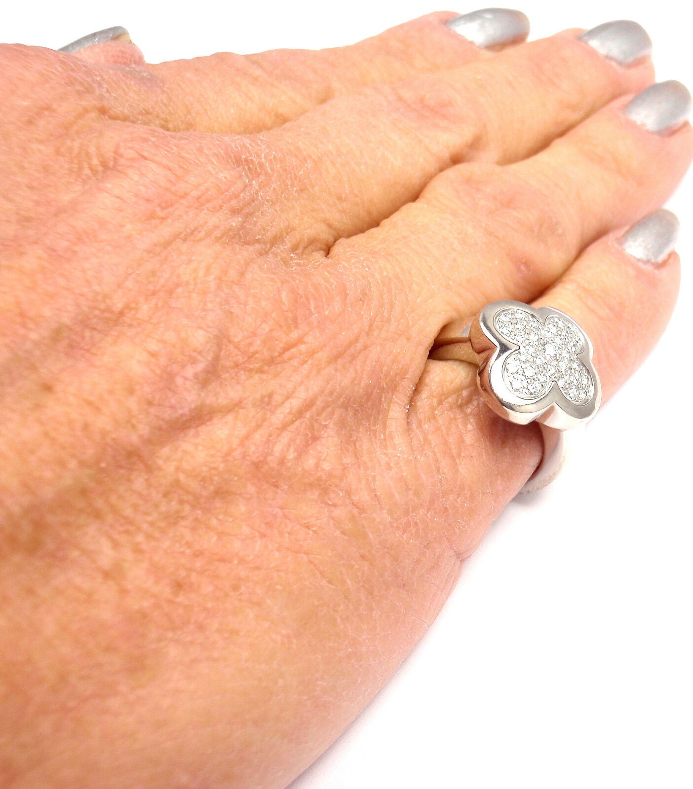 Authentic VAN CLEEF & ARPELS VCA 18k White Gold Diamond Pure Alhambra Ring - Luxury Jewelry for Women, Perfect for Weddings, Anniversaries & Special Occasions
