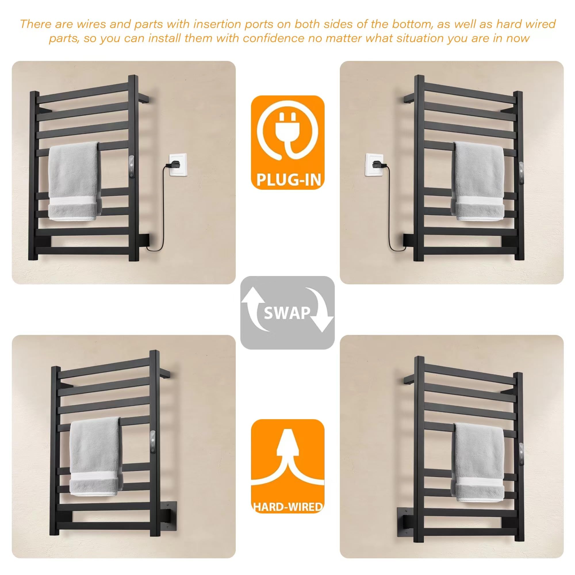 Premium Electric Towel Warmer - Wall Mounted 8-Bar Heated Towel Rack with Timer & Temperature Control (304 Stainless Steel) - Perfect for Bathroom, Spa, and Luxury Home Use