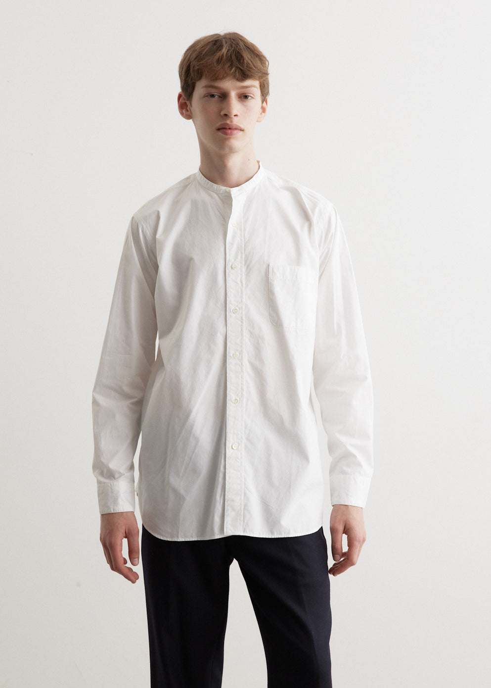 Men's Band Collar 120/3 Cotton Shirt - Casual Slim Fit Button Down Shirt for Business & Everyday Wear