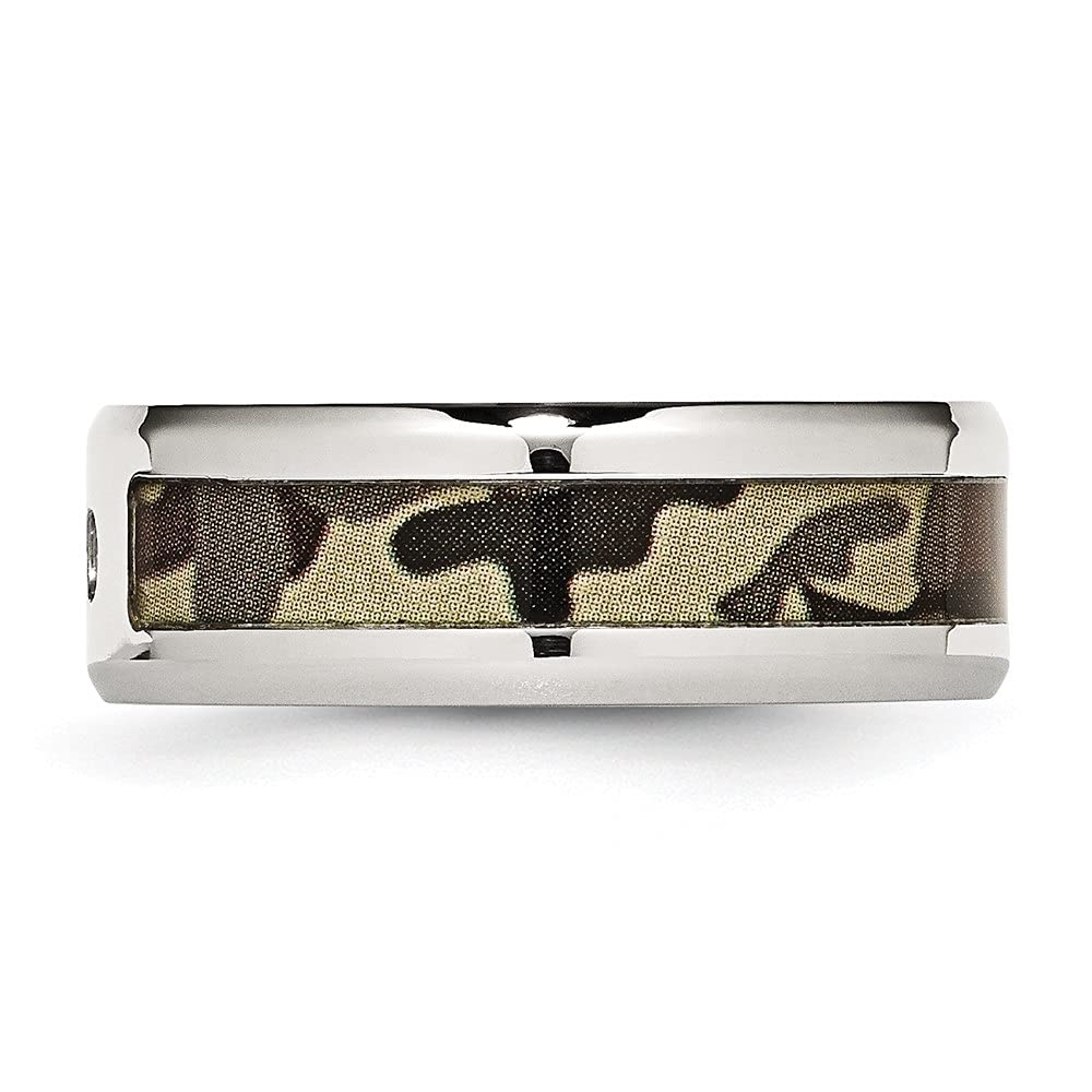 Stainless Steel Camo Rubber Band Ring with CZ Print - Polished Brown for Men & Women | Fashion Jewelry for Casual Wear, Parties & Gifts