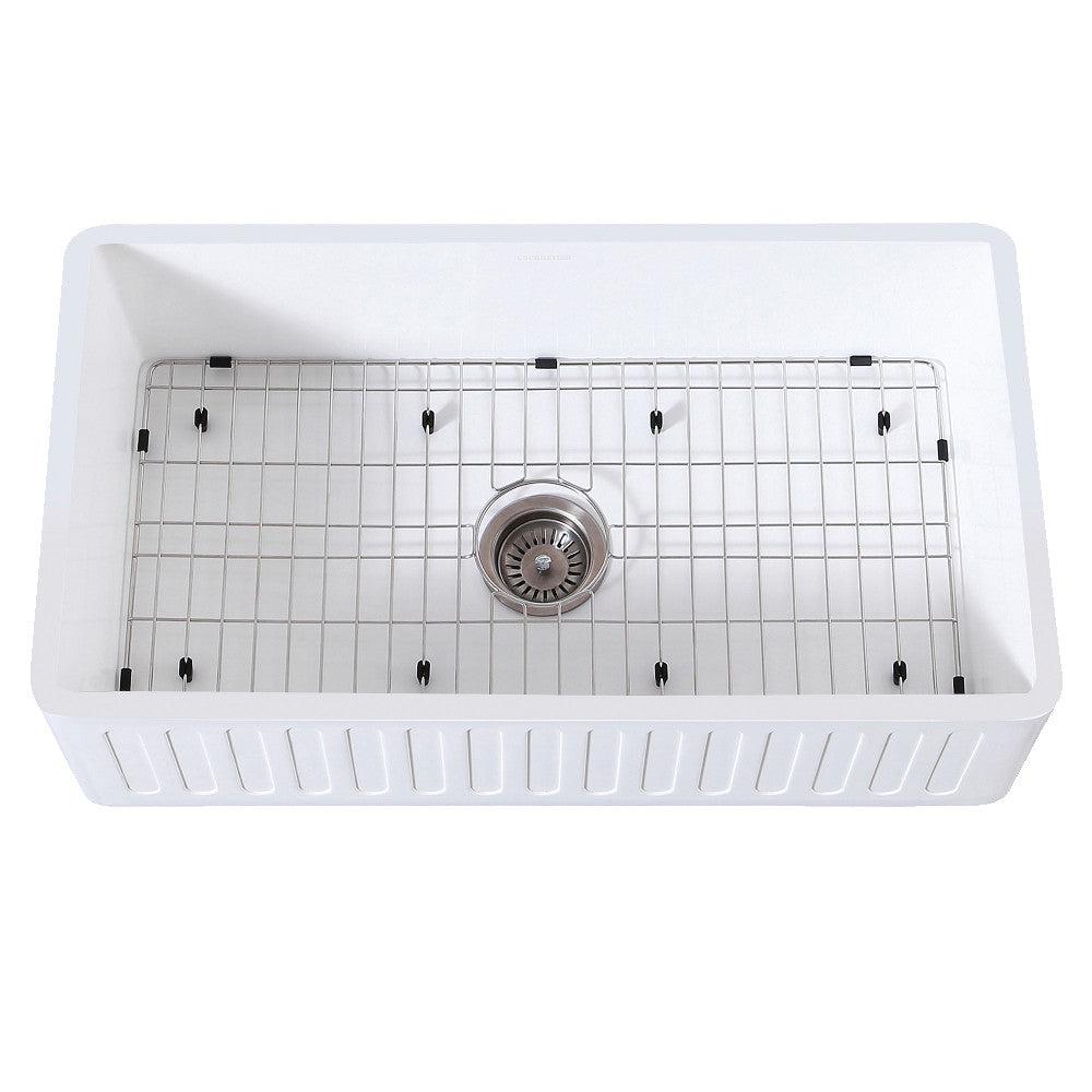 Kingston Brass 33-inch Farmhouse Apron Kitchen Sink with Strainer & Grid - Matte White (KGKFA331810RM) - Perfect for Rustic & Modern Farmhouse Kitchens