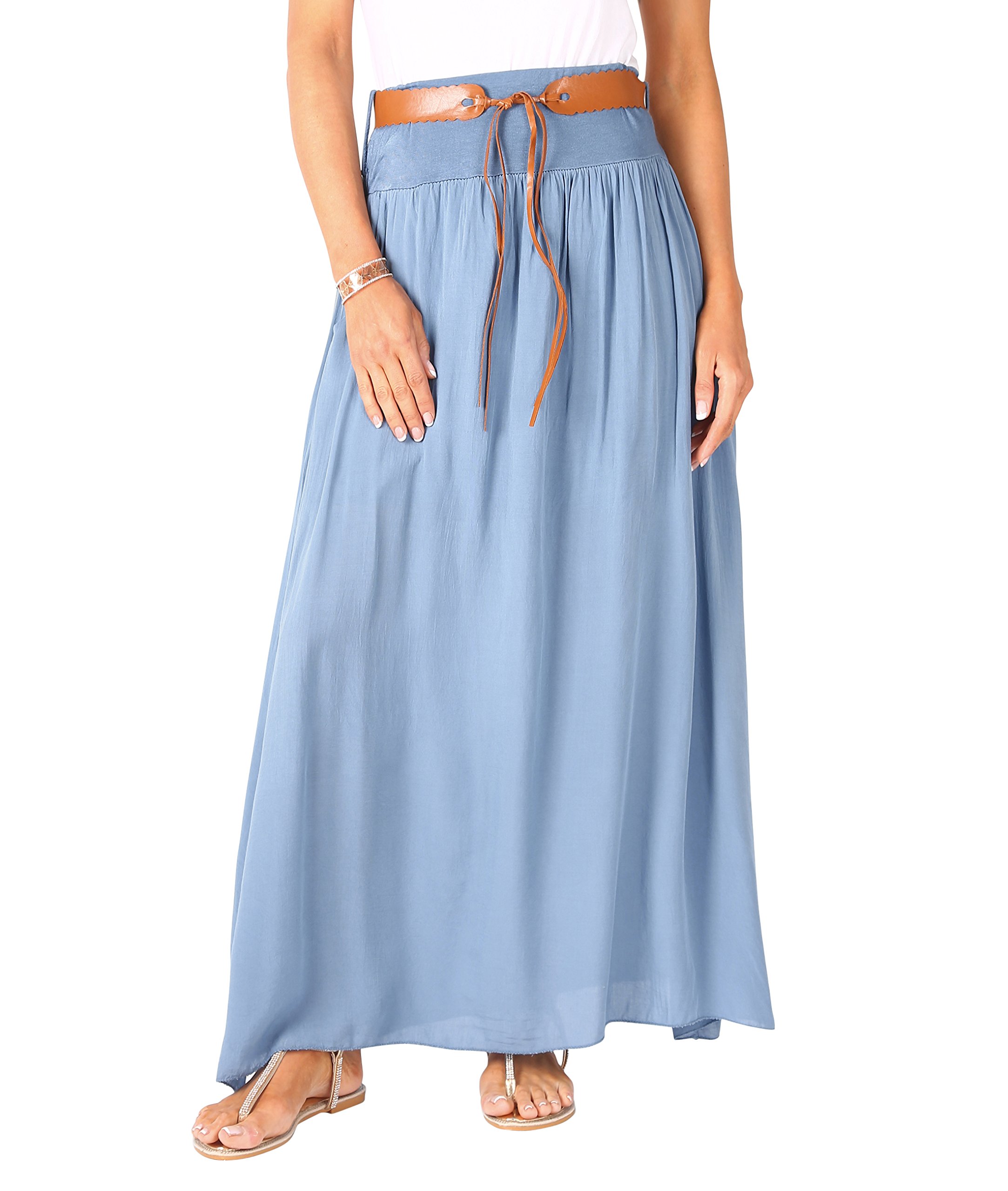KRISP Women's Bohemian Gypsy Cotton Belted Elastic High Waist Maxi Long Skirt - Plus Size Flowy Summer Skirt for Beach, Festival & Casual Wear