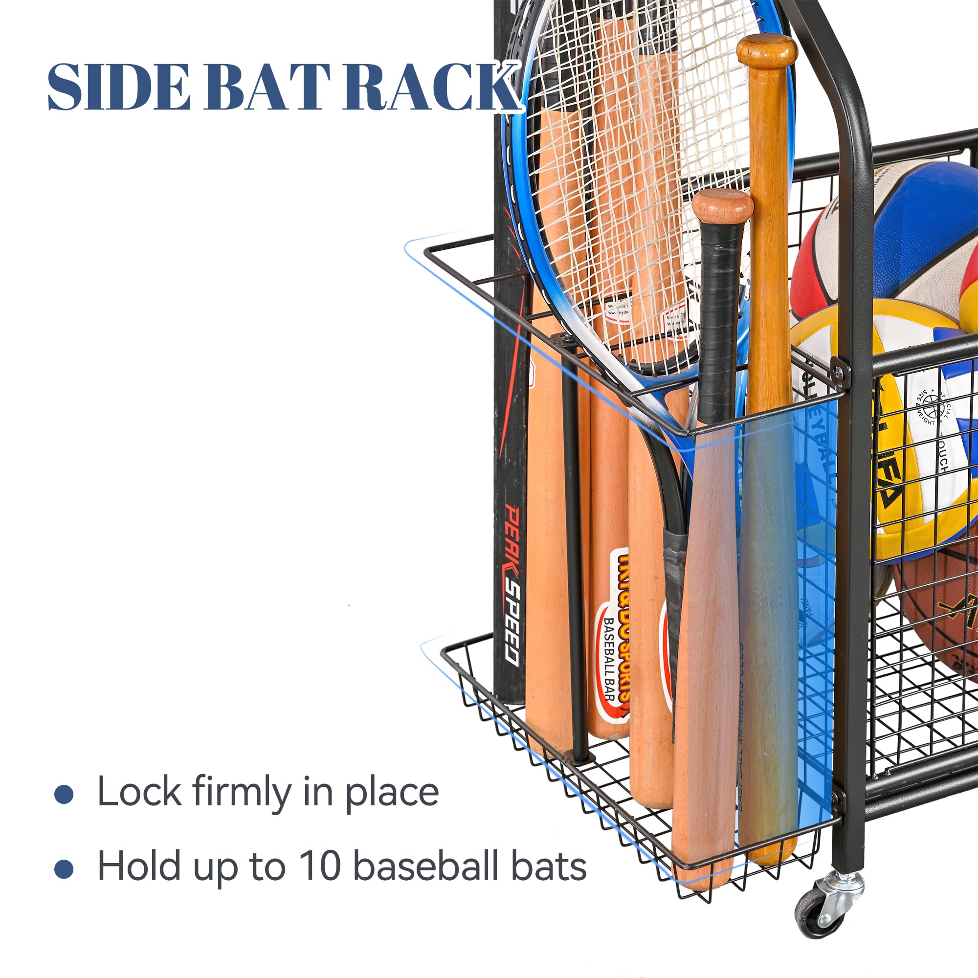 Mythinglogic Sports Equipment Garage Organizer - Rolling Ball Cart with Wheels for Basketball, Soccer, Football Storage | Indoor & Outdoor Sports Gear & Toy Organizer for Garage, Basement, Backyard, Playroom