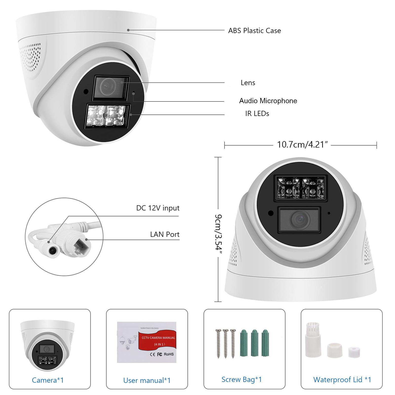 Andoer 4MP POE IP Security Camera with Night Vision, 3.6mm Wide Angle Lens, One-Way Audio - Indoor/Outdoor Surveillance Camera for Home, Office & Business Security Monitoring